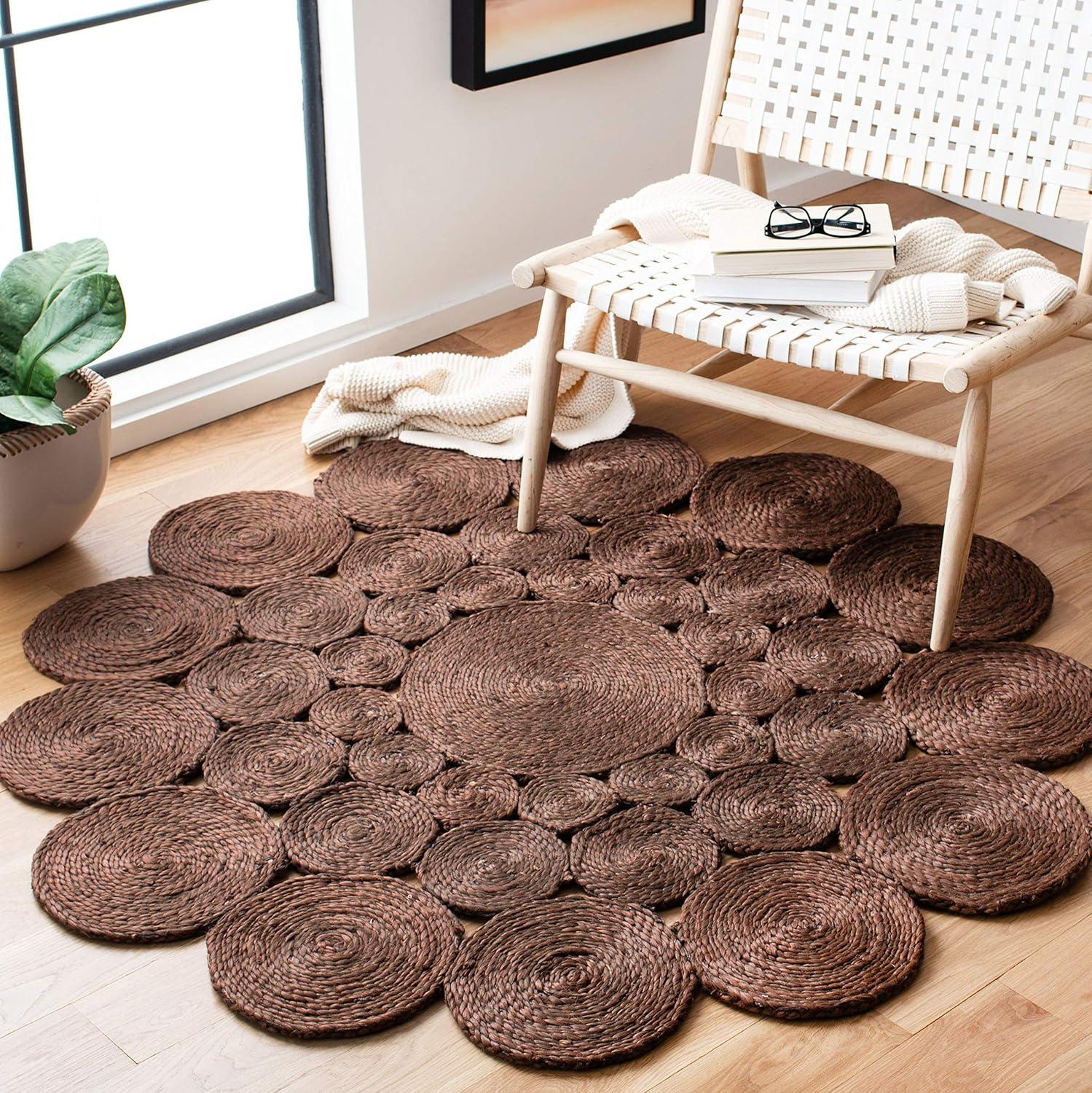 Artisanal Charm 4' Round Brown Jute Hand-Knotted Rug