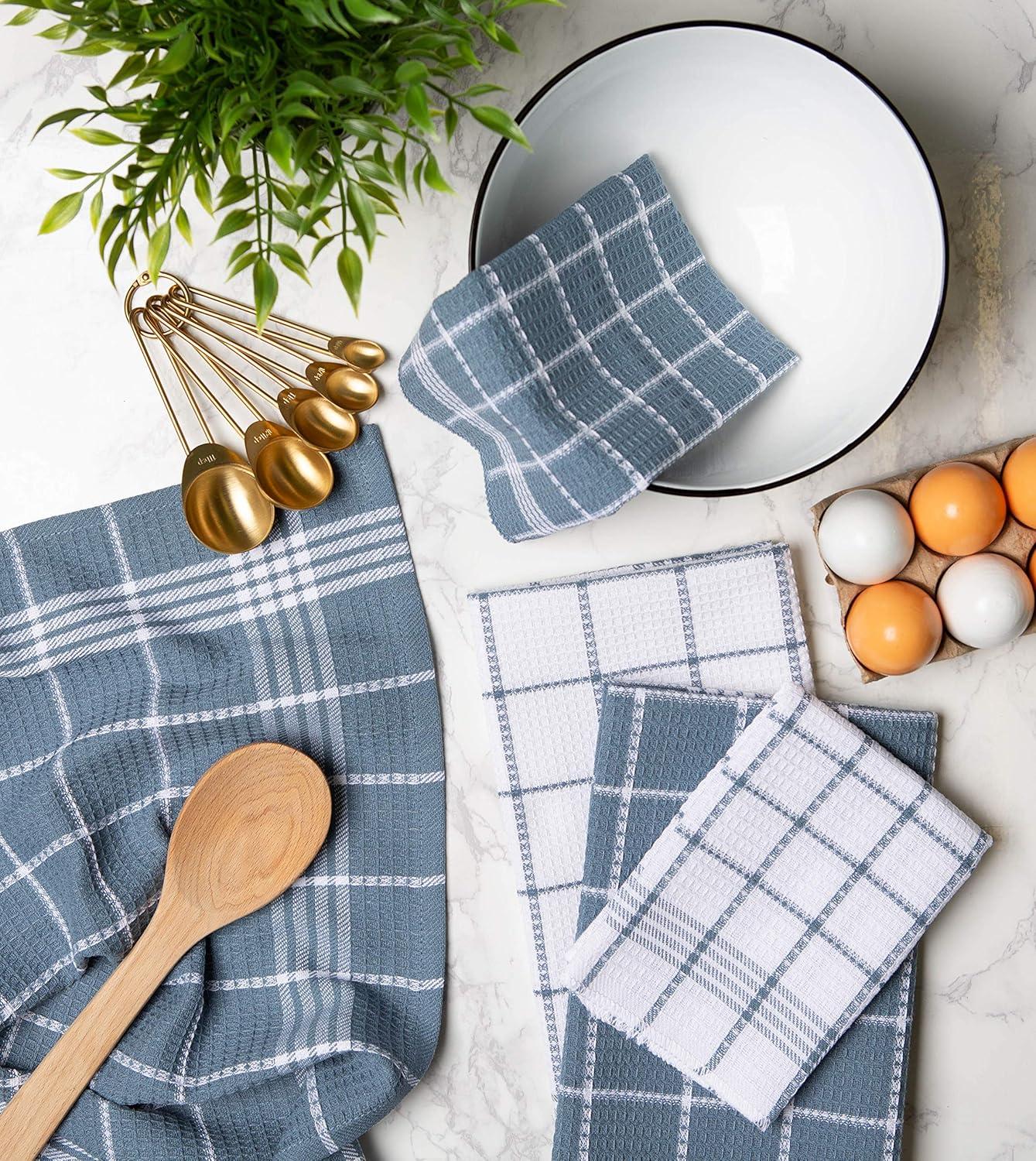 Cotton Checkered Waffle Kitchen Towel Linen Set