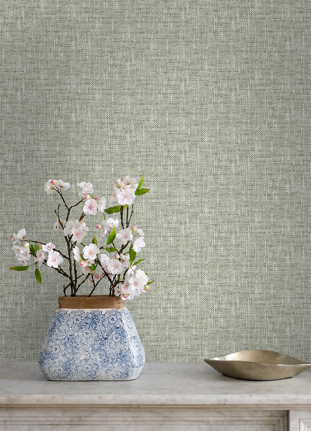 NuWallpaper Sage Poplin Peel and Stick Wallpaper