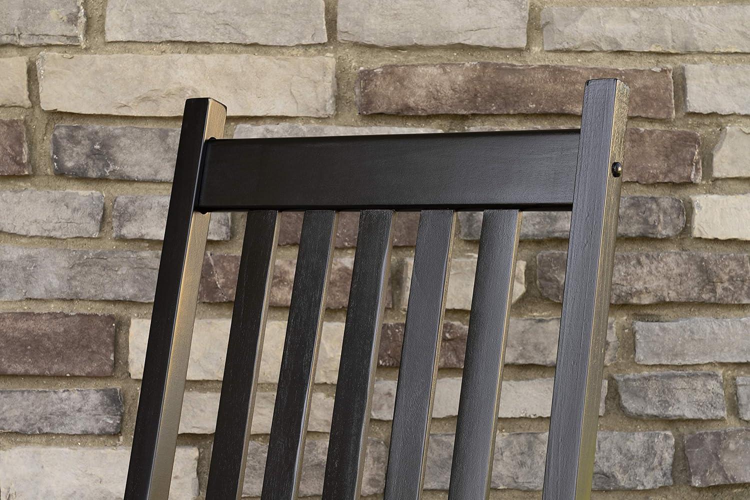 Black Solid Wood Porch Rocking Chair with Armrests