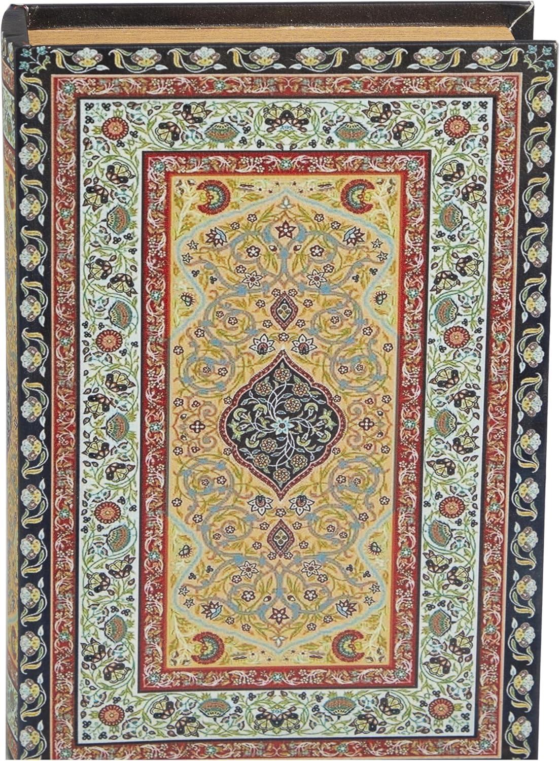 Deco 79 Canvas Decorative Box Storage Book Book Shaped Boxes with Arabesque Pattern and Gold Page Inspired Detail, Set of 3 Decorative Keepsake Boxes 12, 10, 8" H, Multi Colored