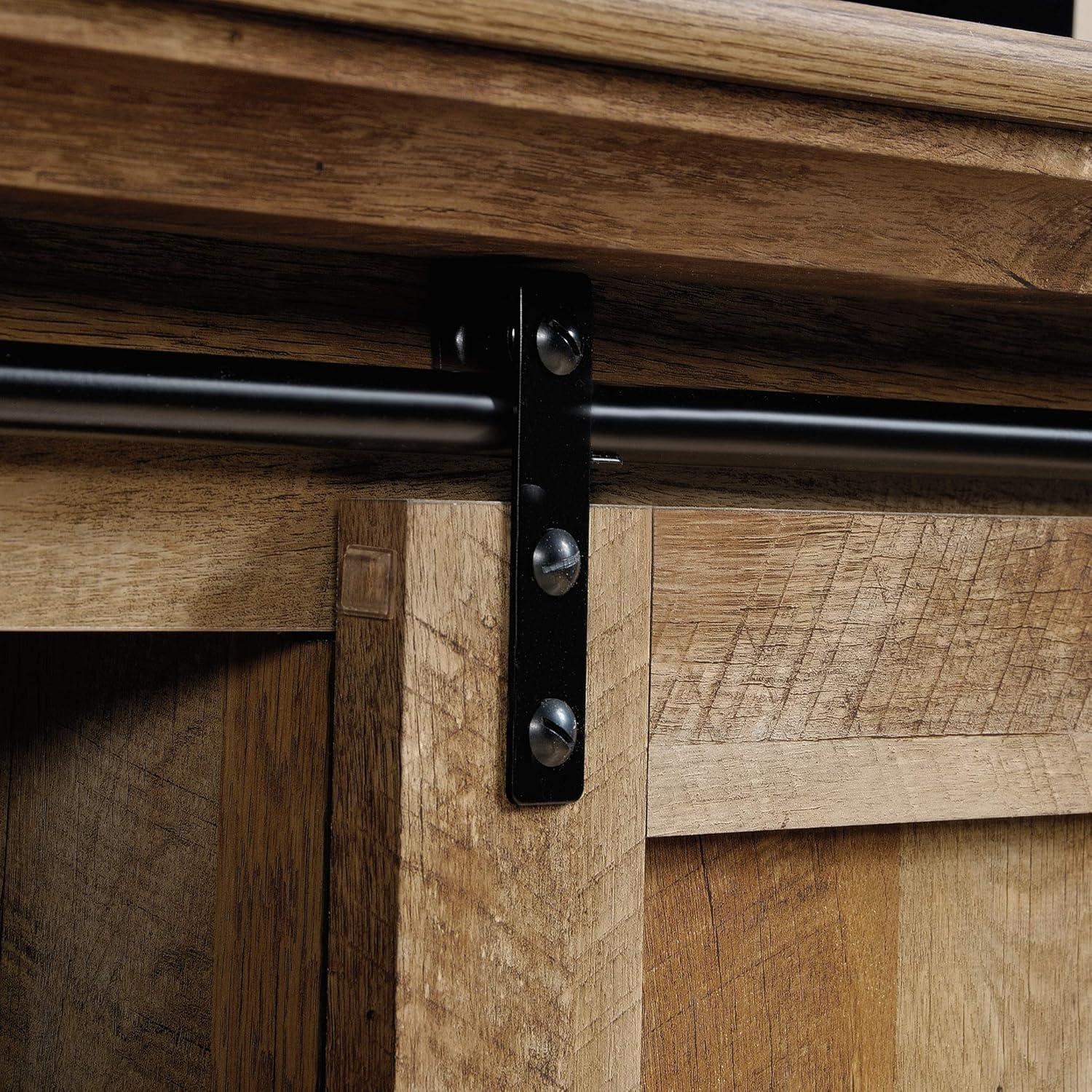 Dakota Pass TV Stand for TVs up to 70" Dark Brown - Sauder: Craftsman Oak Finish, Sliding Doors, Adjustable Storage