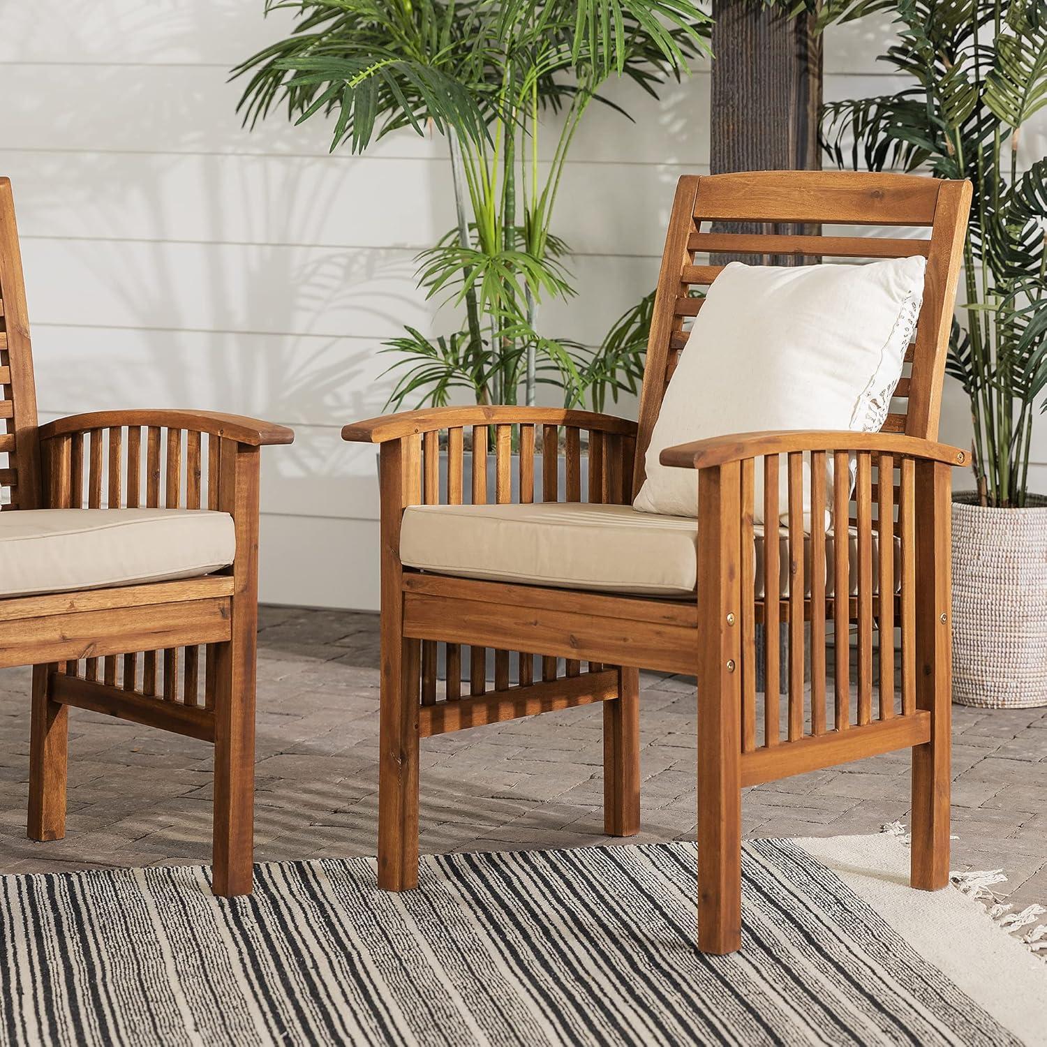 Wood Patio Chairs in Brown with Cushion - Set of 2