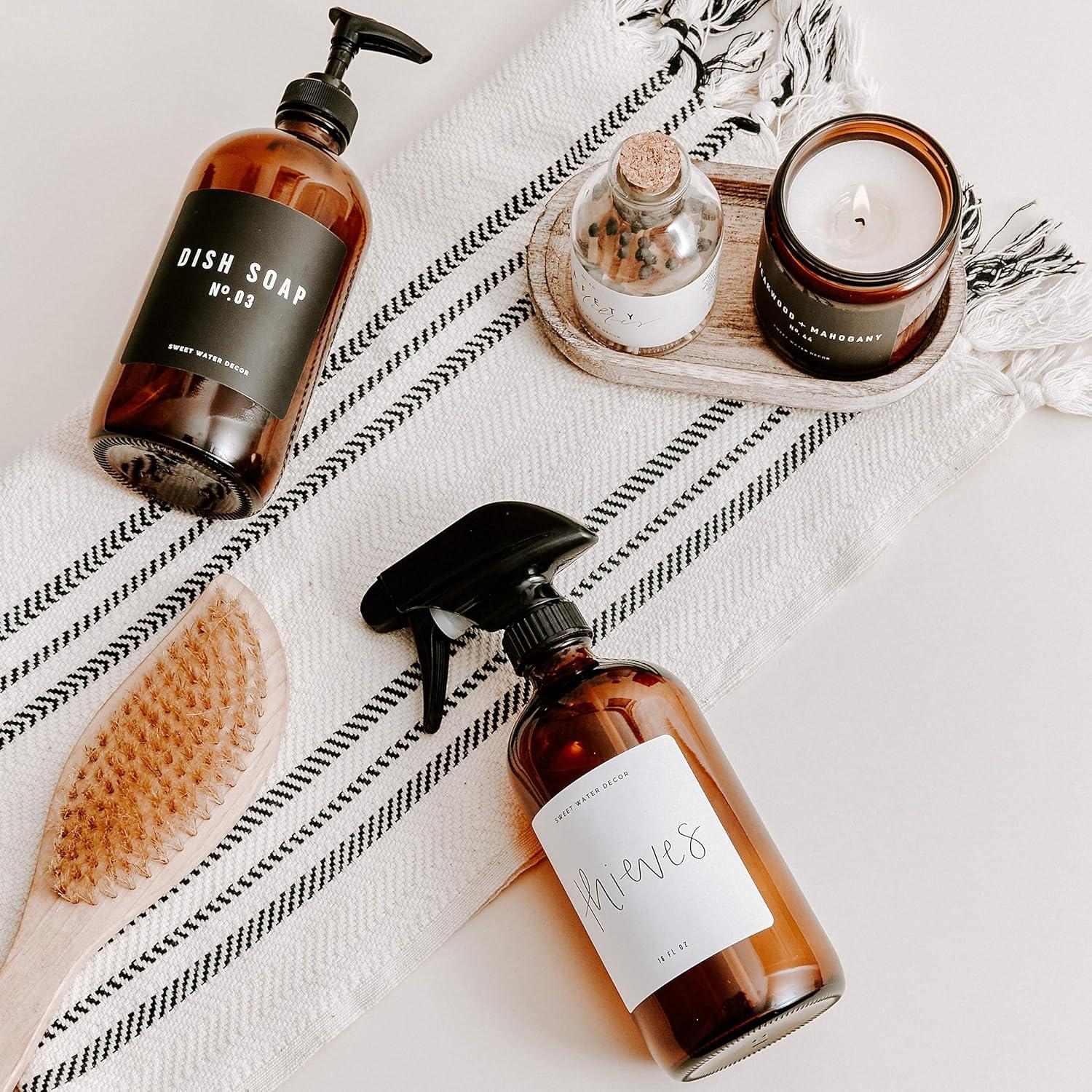 Sweet Water Decor Amber Glass Black Label Dish Soap Dispenser - 16oz