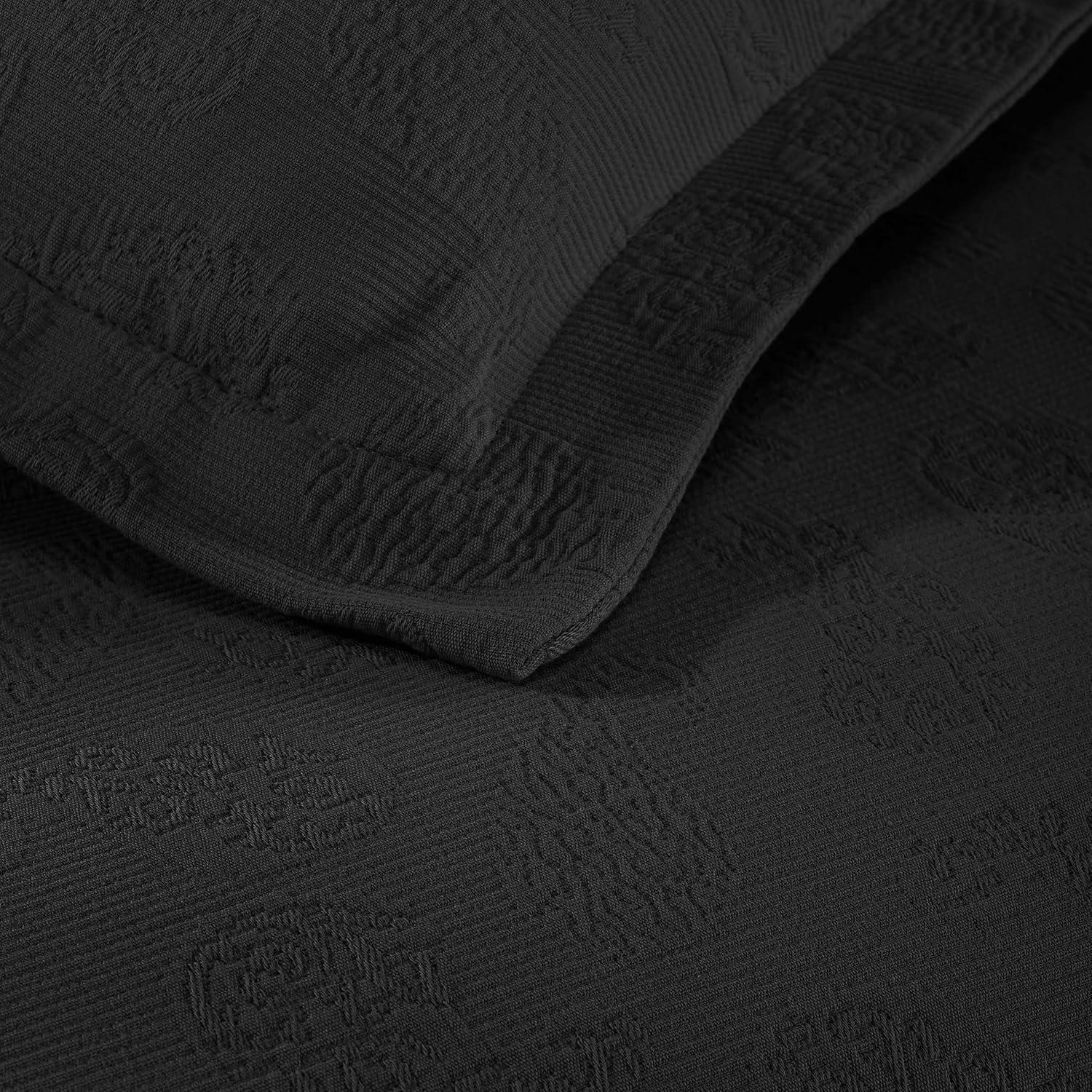Superior Paisley Cotton Decorative Bedspread and Sham Set, Queen, Black