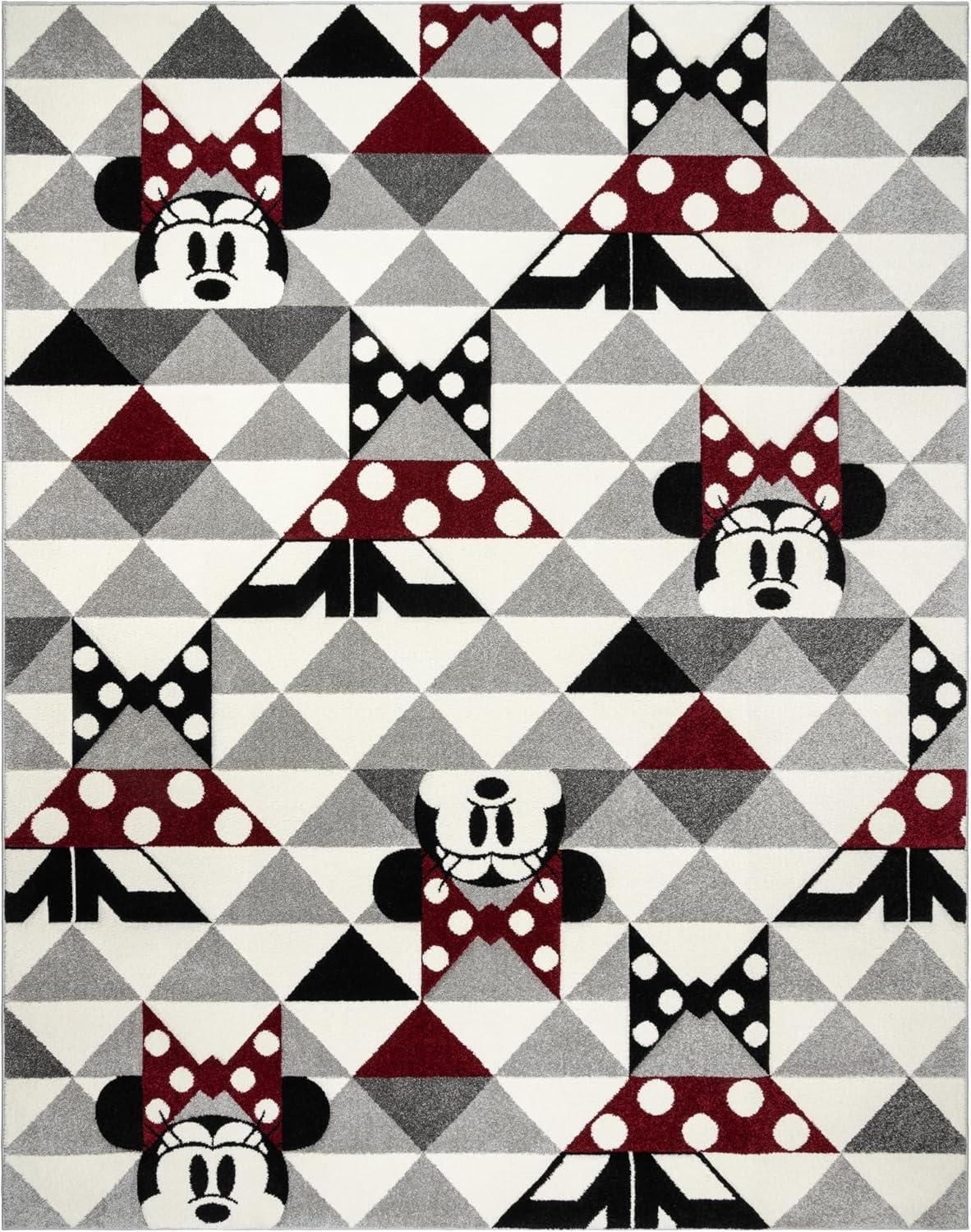 Disney Bravo Mickey Mouse Minnie Pyramids Modern Geometric Ivory/ Black/ Red Area Rug