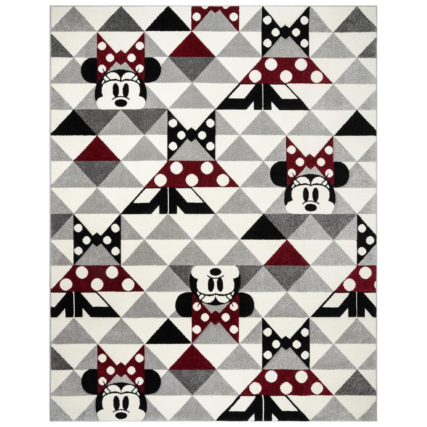 Disney Bravo Mickey Mouse Minnie Pyramids Modern Geometric Ivory/ Black/ Red Area Rug
