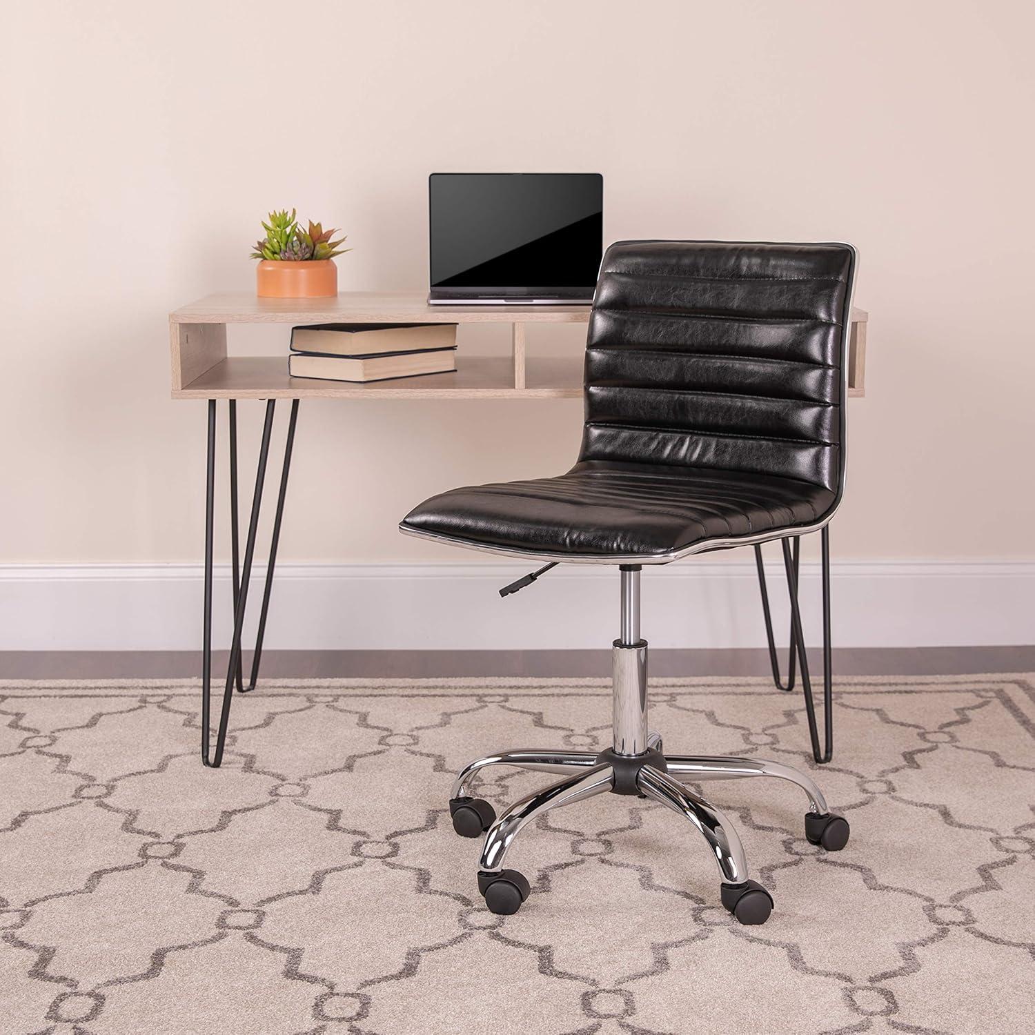 Alan Low Back Armless Black Vinyl Swivel Task Chair with Chrome Base