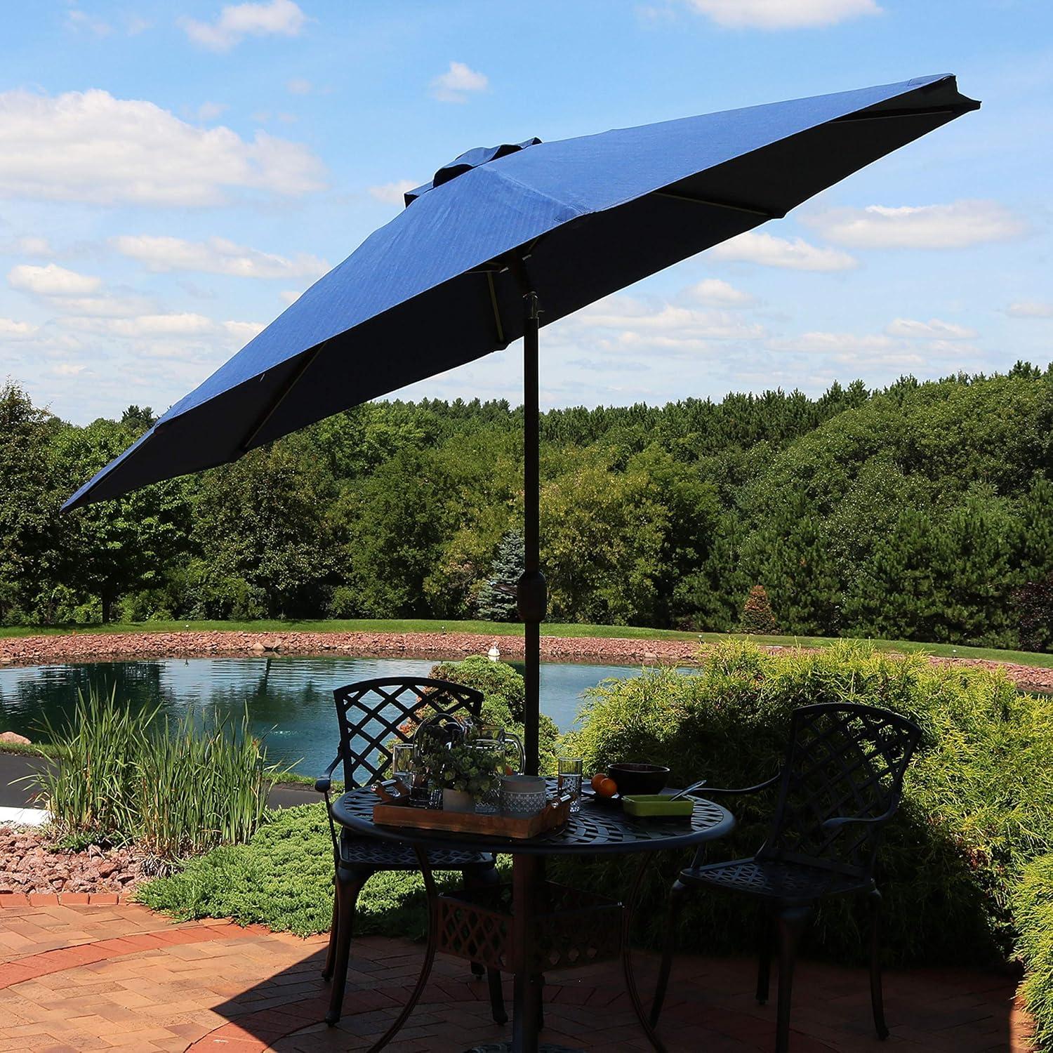 Sunnydaze Outdoor Aluminum Patio Umbrella with Fade-Resistant Canopy and Auto Tilt and Crank - 9' - Navy Blue