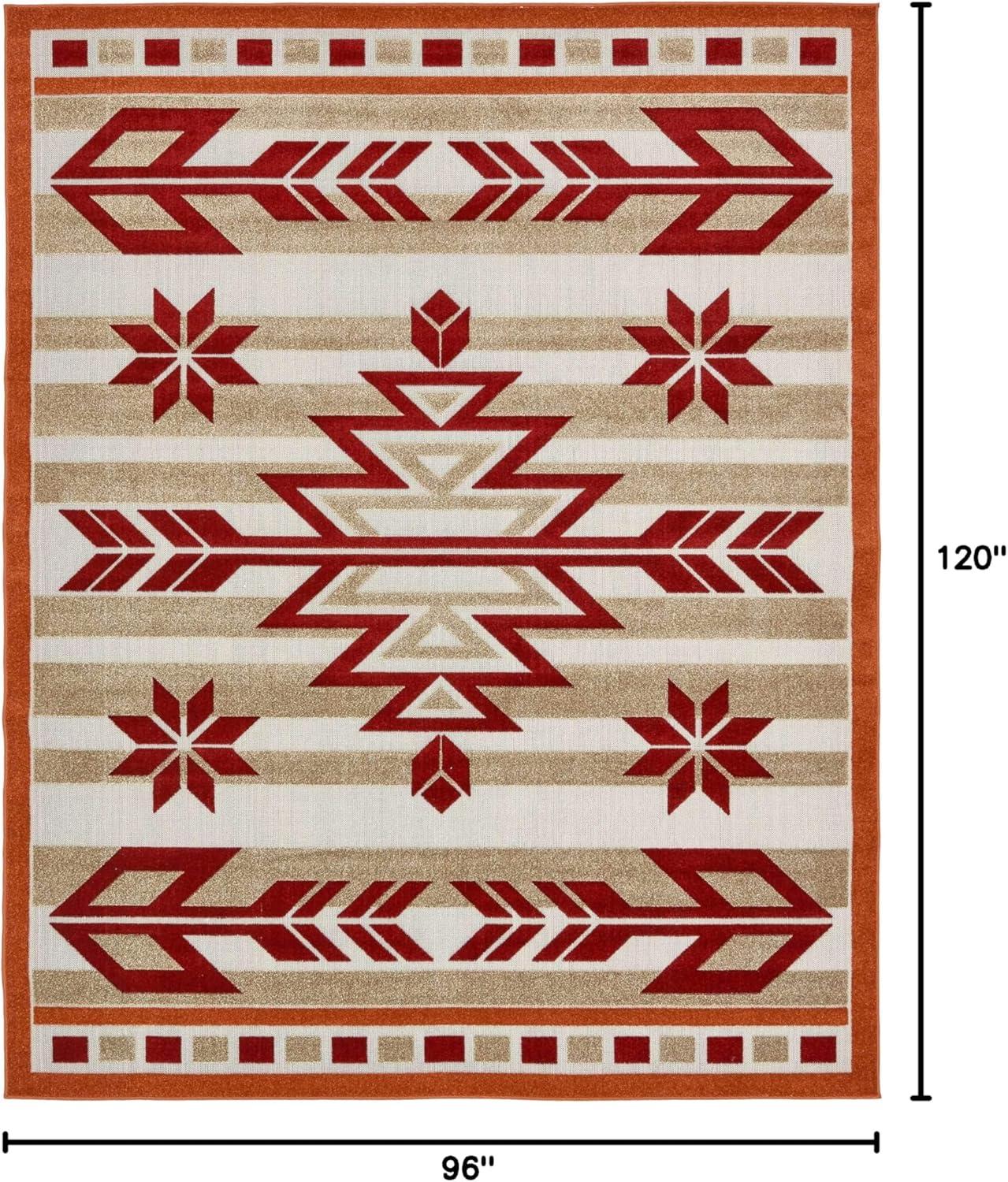 Burgundy and Beige Geometric 8' x 10' Outdoor Area Rug