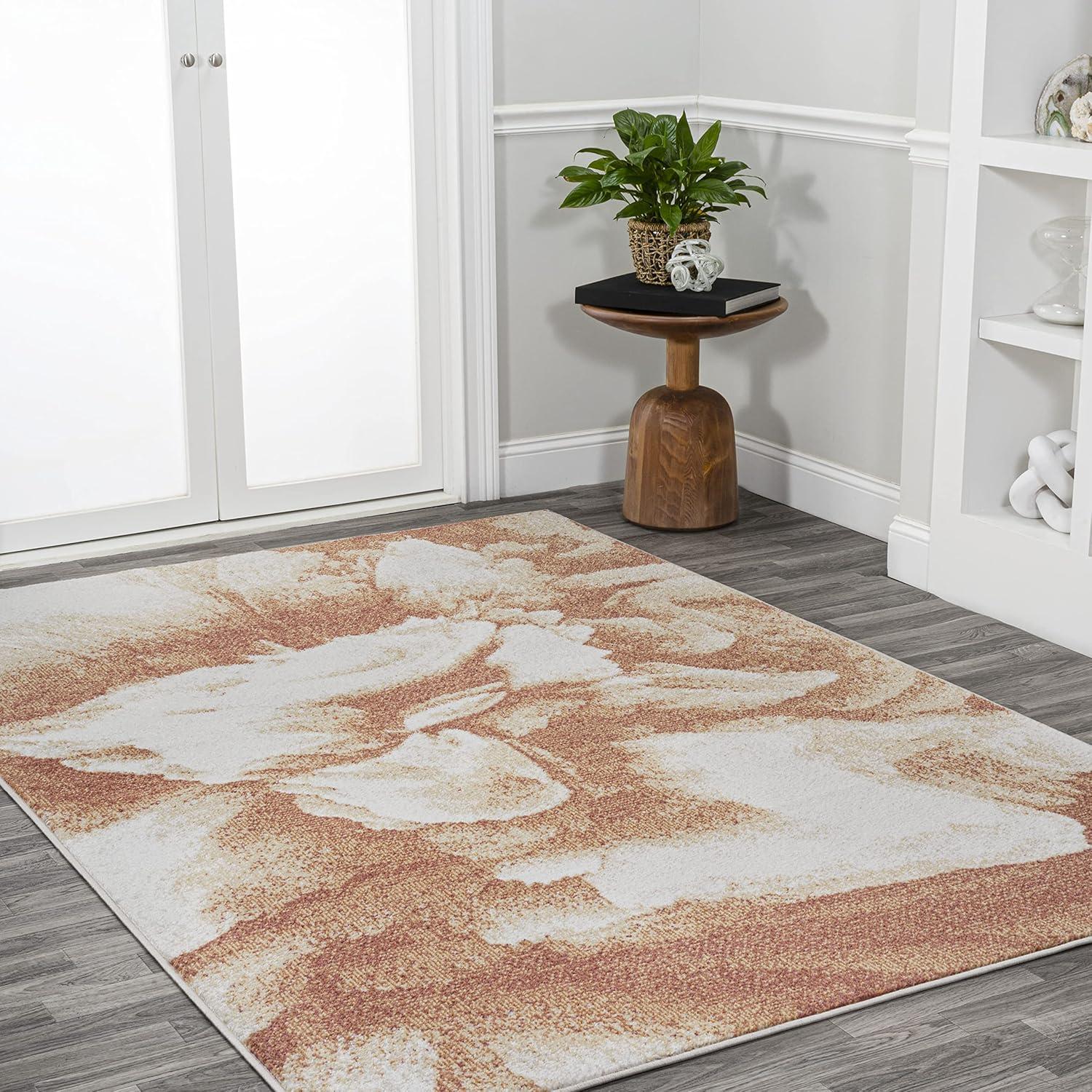 5' x 8' Petalo Abstract Two-Tone Modern Area Rug, Orange/Cream - JONATHAN Y