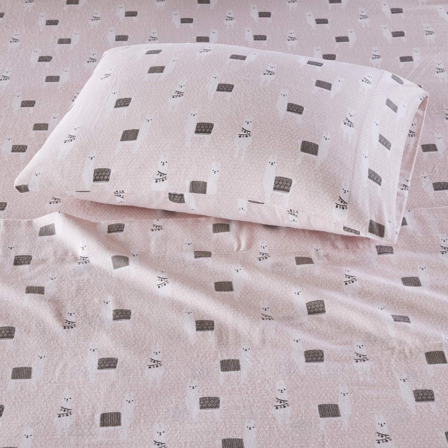 Intelligent Design Twin XL Cozy Soft Cotton Flannel Printed Sheet Set Pink Llamas