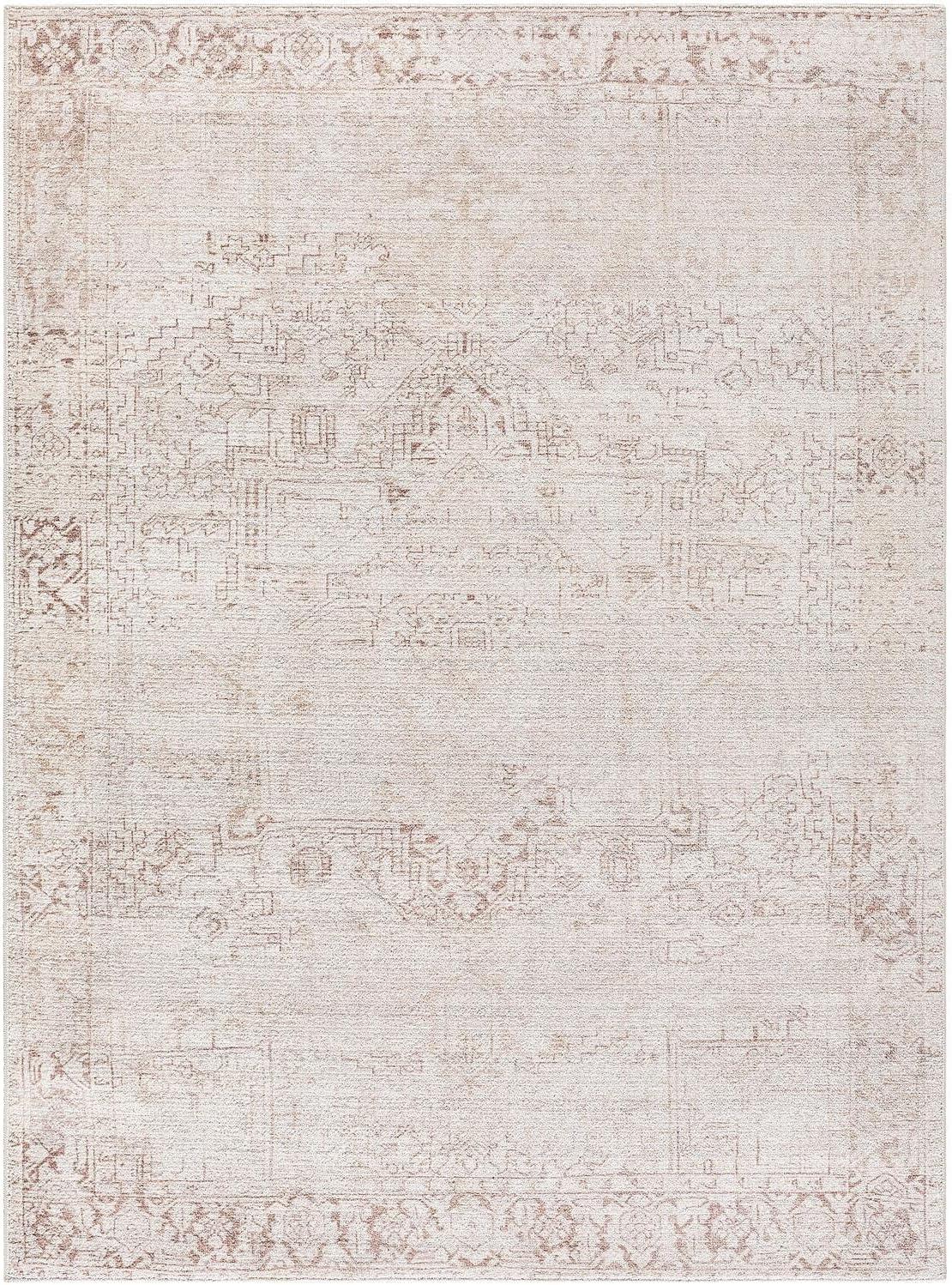 Ivory and Beige Synthetic Medallion Area Rug, 5'2" x 7'