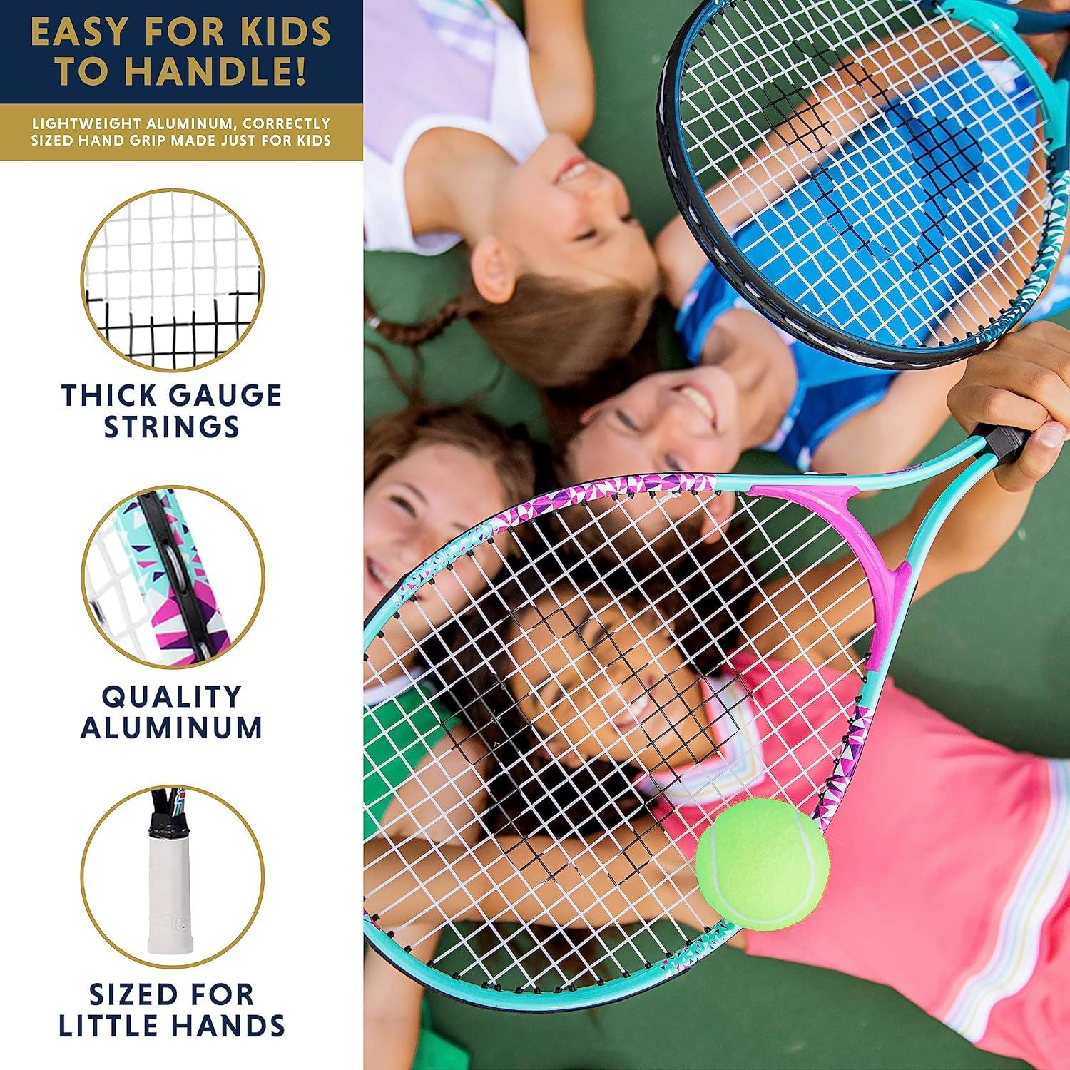 Kids Tennis Racket with Training Videos – Aluminum Youth Tennis Racket with Neoprene Handle for Children Age 5-12 – Learn Faster and Play Better by Street Tennis Club