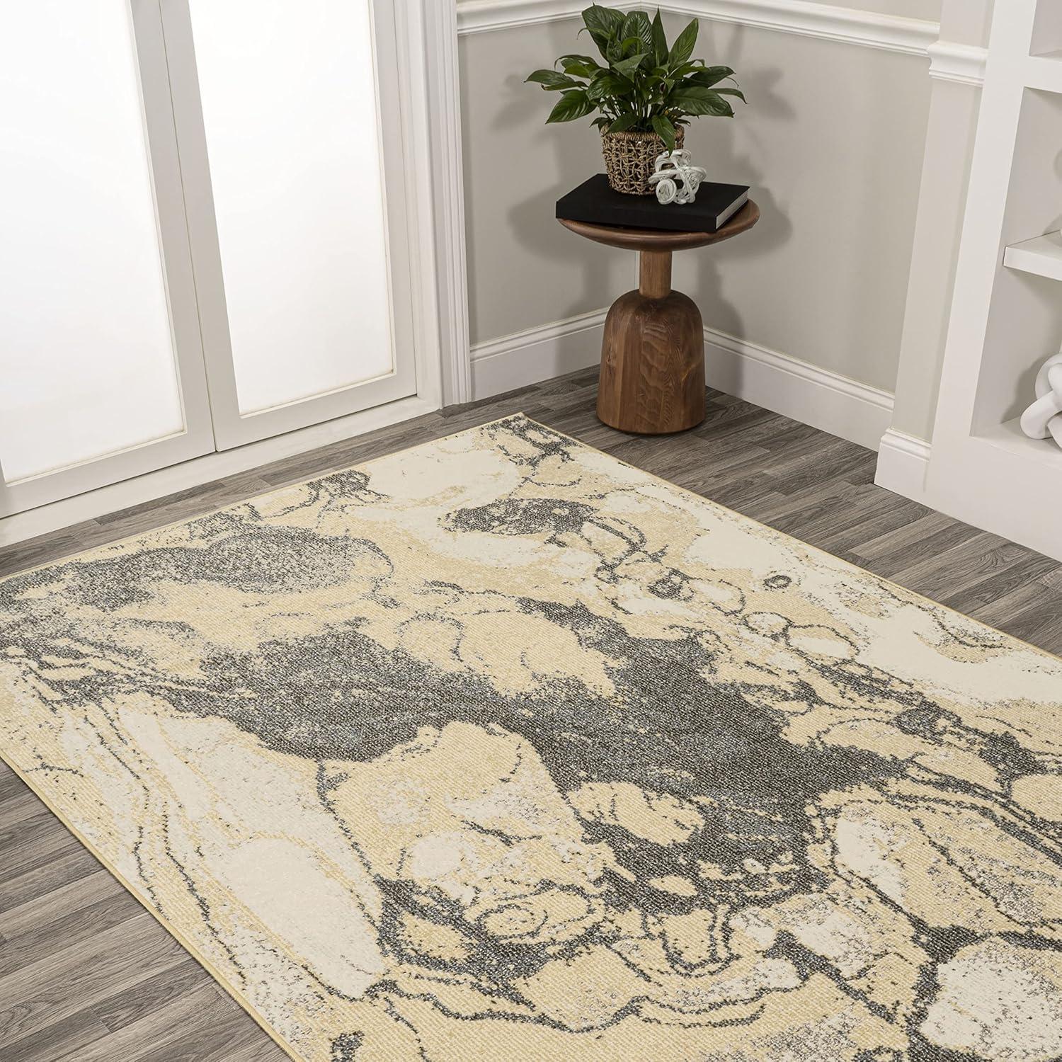 Marmo Gold & Gray Abstract Marbled 5' x 8' Synthetic Rug