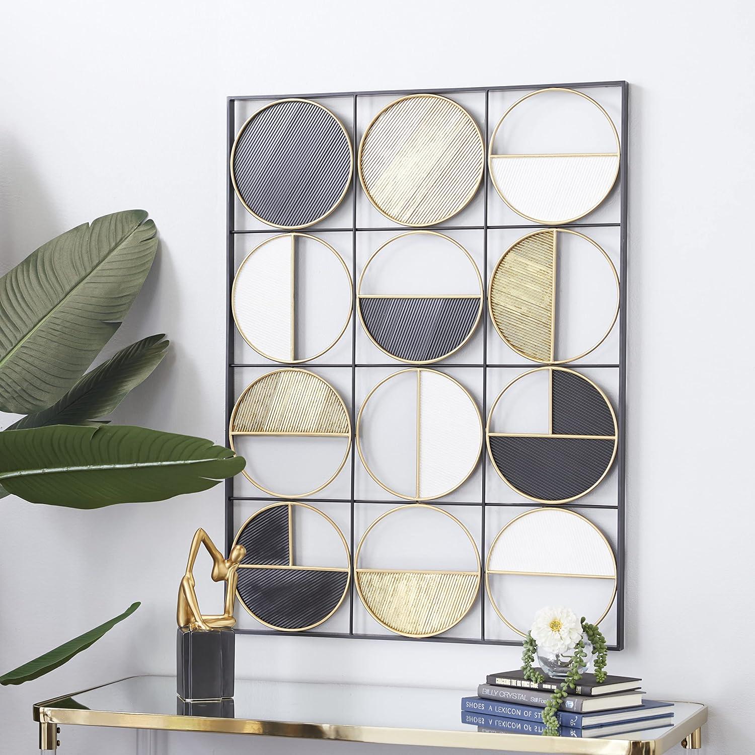 Metal Half Moon Geometric Home Black Wall Decor with Gold Detailing