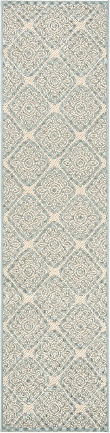 Cream Beige Flat Woven Geometric Synthetic Runner Rug