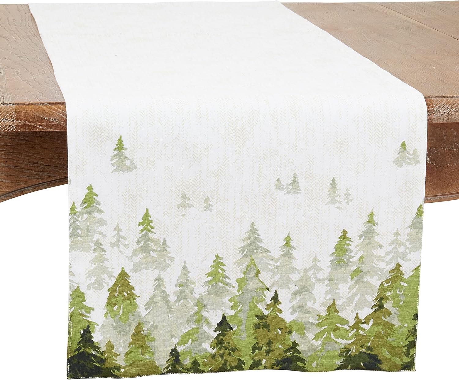 Green Pine Trees Cotton Table Runner 16" x 72"