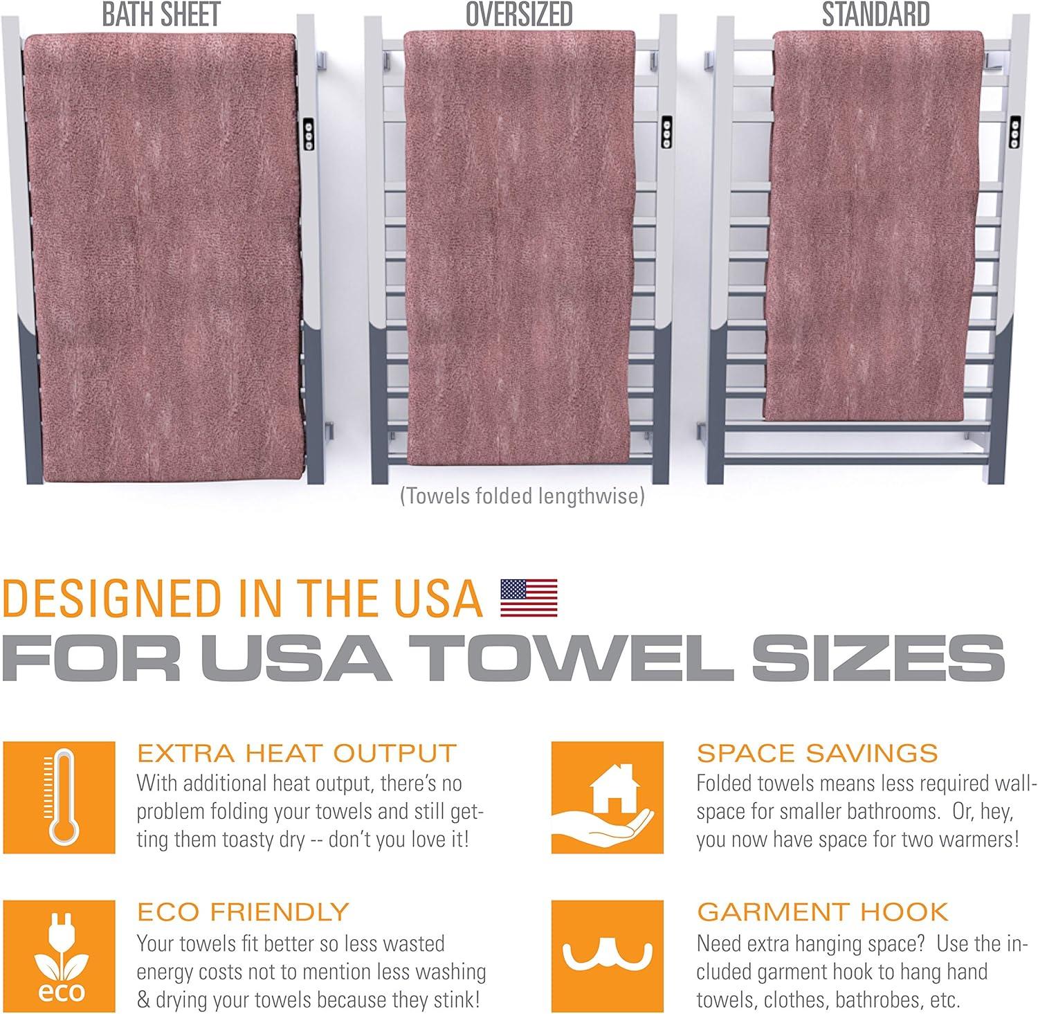 Brandon Basics Wall Mounted Electric Towel Warmer with Built-in Timer and Hardwired and Plug in Options, Stainless Steel - Polished