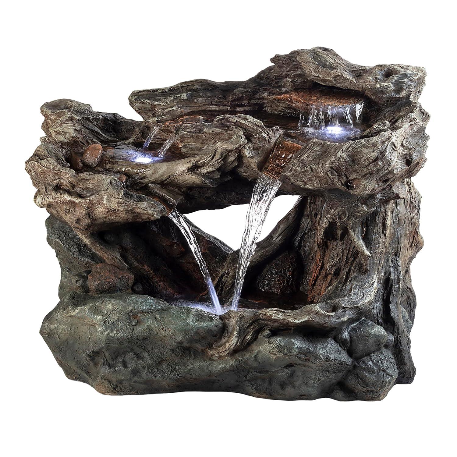 Alpine Corporation 40" x 23" x 30" Outdoor Polystone Light-Up Rainforest Plug-In Fountain, Brown