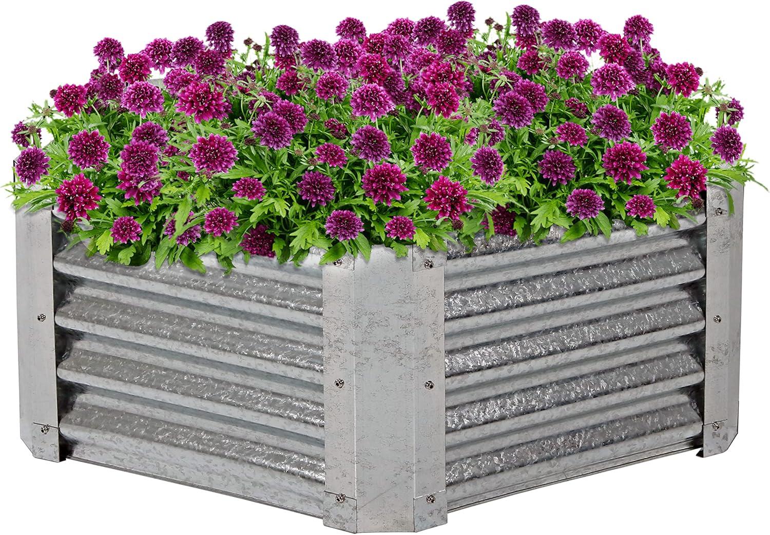 40" x 36" x 16" Hexagon Silver Galvanized Steel Raised Garden Bed