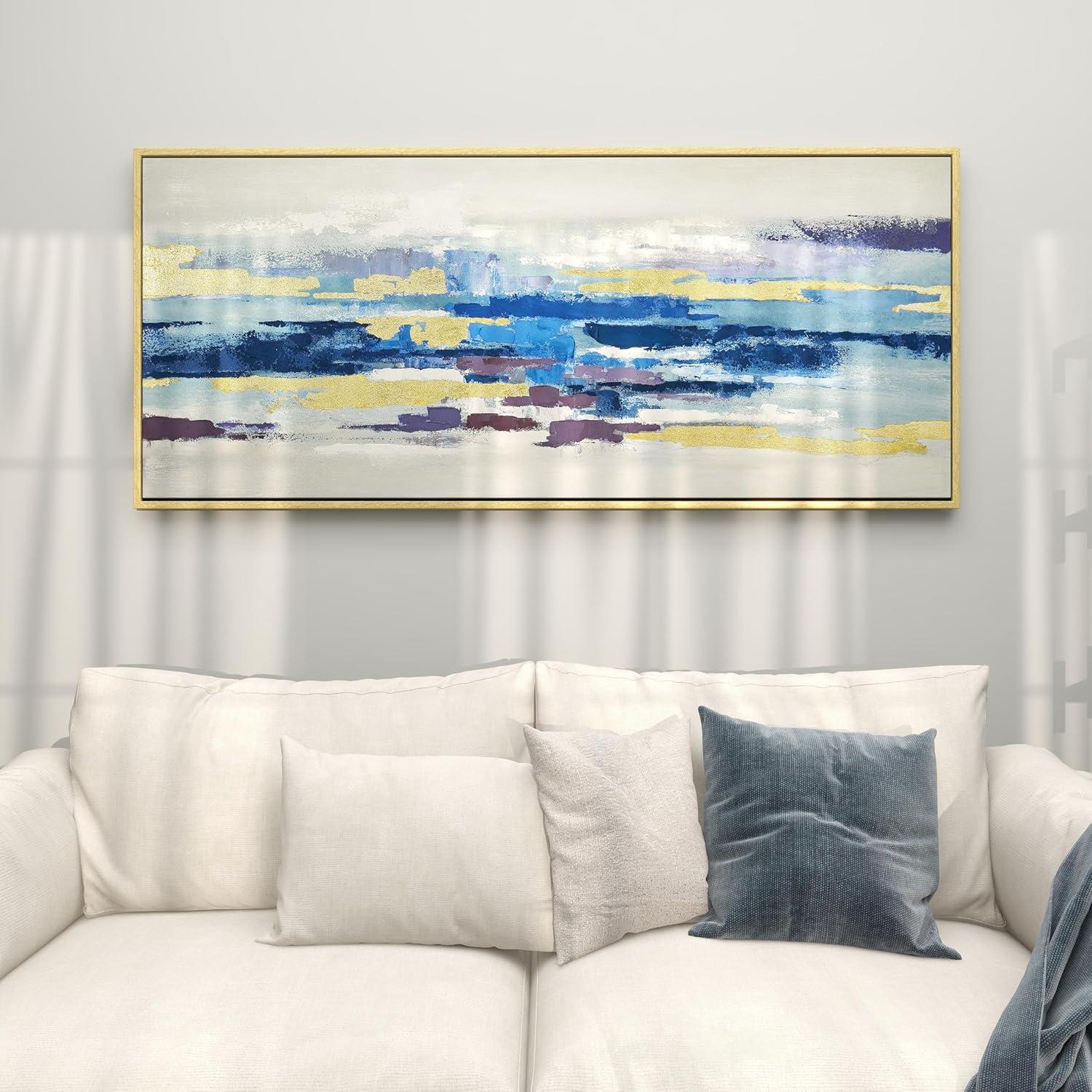 71" x 32" Abstract Framed Wall Art with Gold Frame, by DecMode