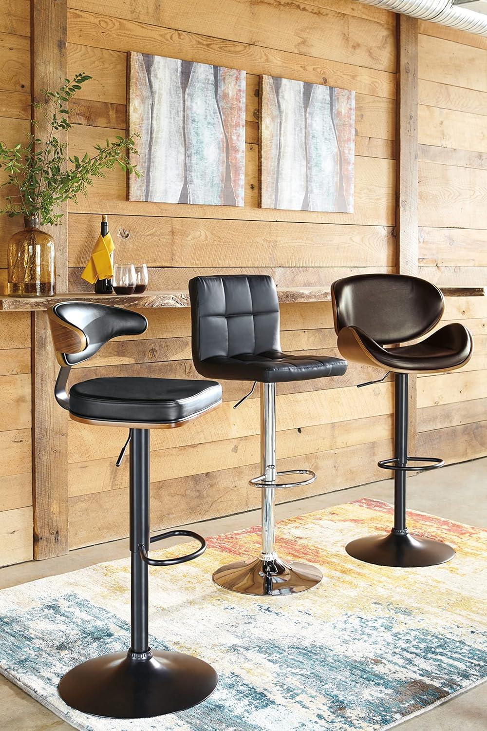 Signature Design by Ashley Bellatier Tall Swivel Barstool Black: Adjustable, Upholstered, Metal Frame