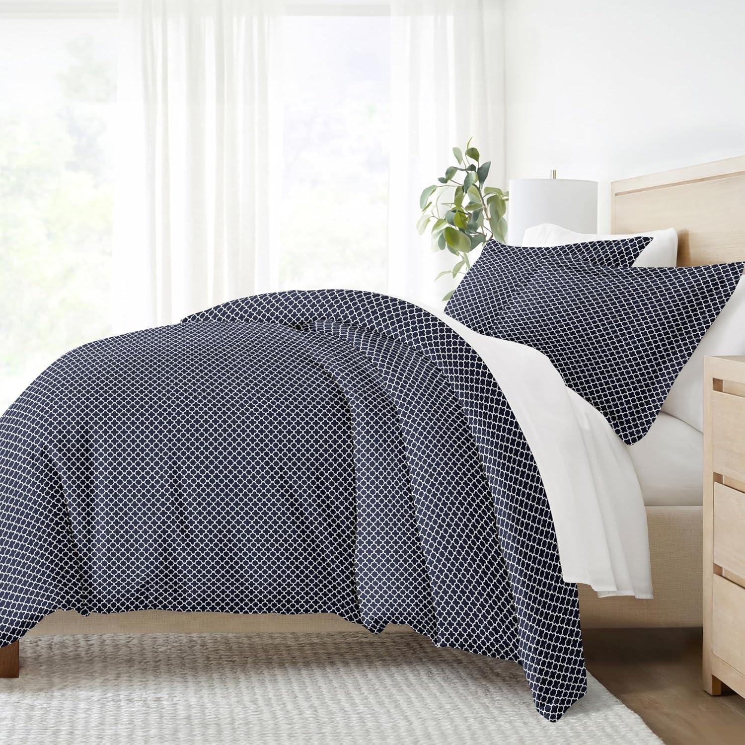 Navy Geometric King Duvet Cover Set with Pillow Shams