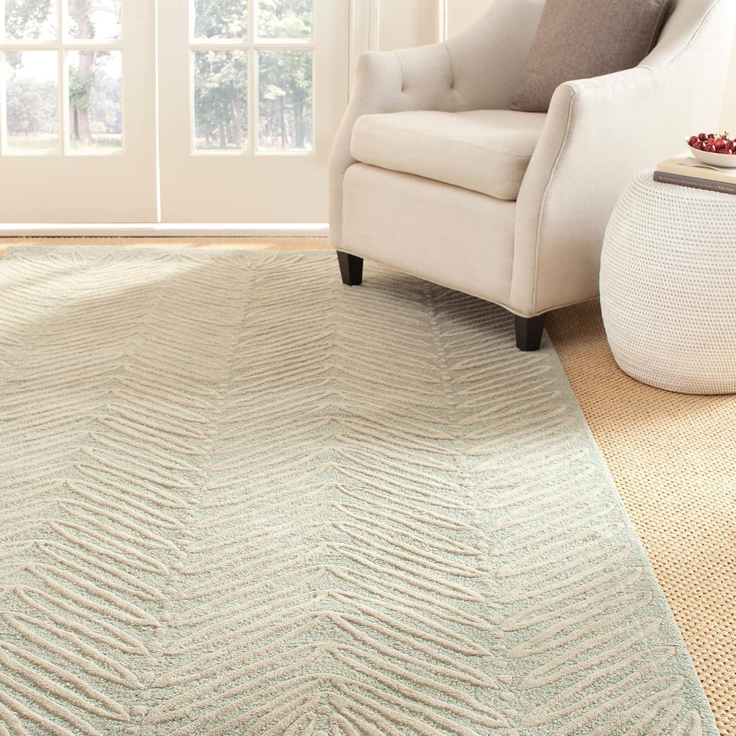 Elegant Chevron Leaves 9' x 12' Milk Pail Green Hand-Tufted Wool & Viscose Rug