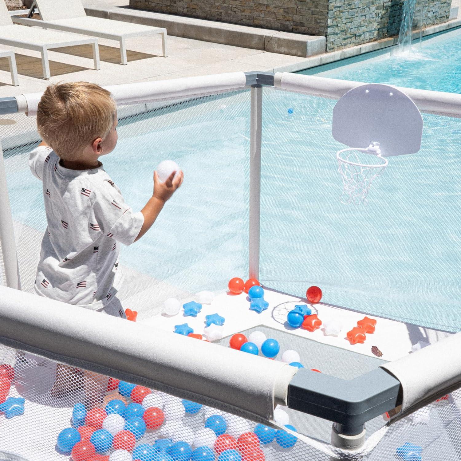 Square House Kids Trampoline, Aesthetic Indoor and Outdoor Toddler Trampoline with Safety Net, Basketball Hoop, 220lb Capacity, Ultra Safe No-Gap Design, Gifts for Boys & Girls (Arctic Blue, 4 FT)