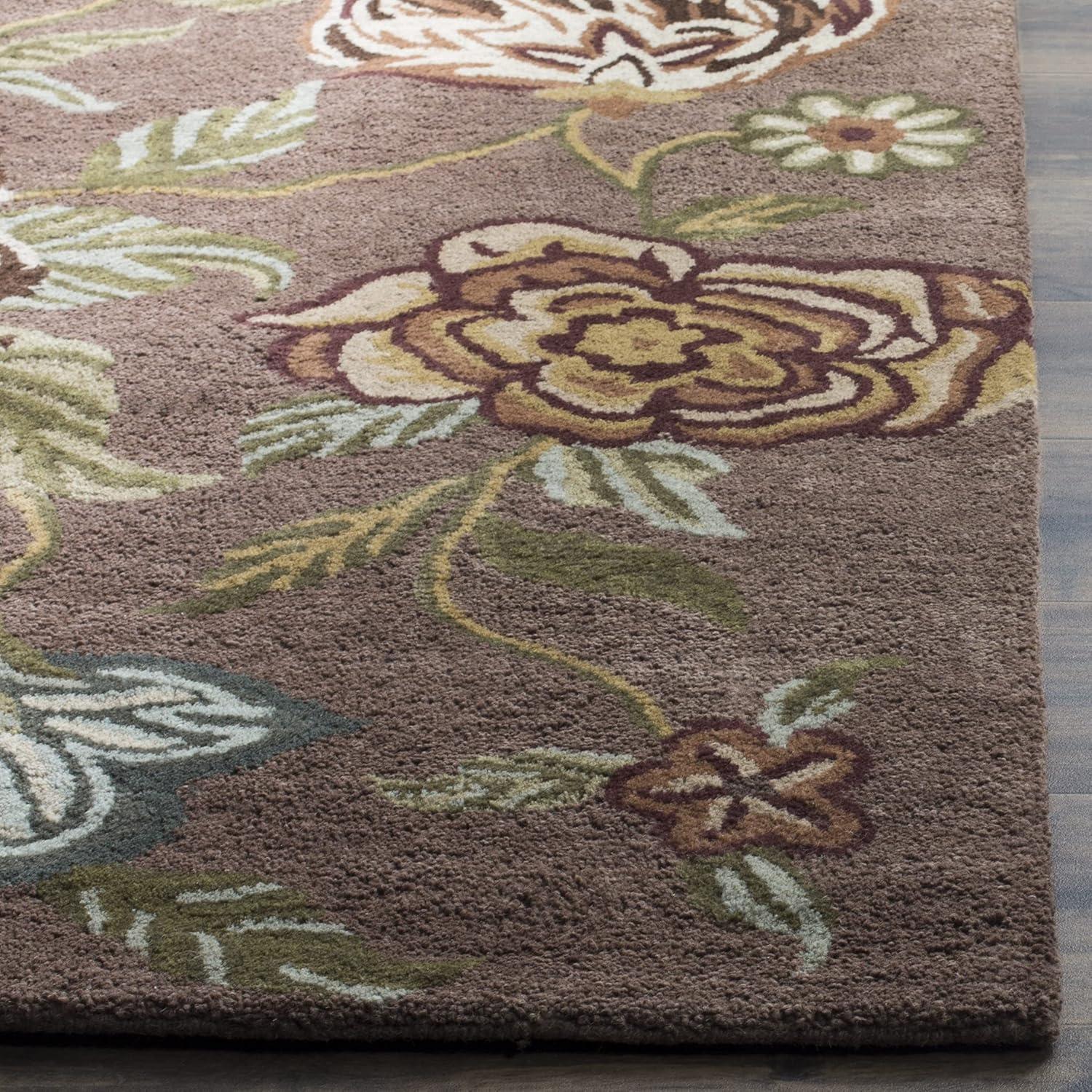 Emrick Hand Hooked Wool/Cotton/Latex Floral Rug in Brown
