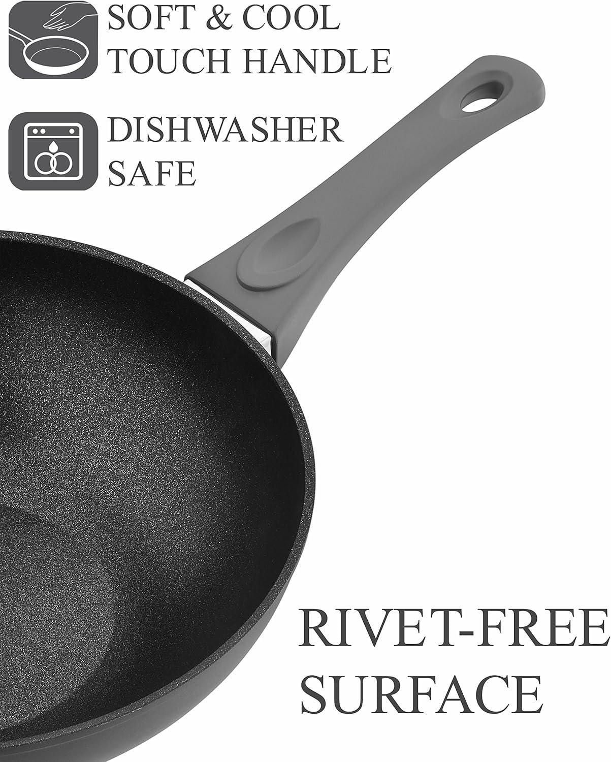 Titanium Nonstick 11 Inch Wok and Stir Fry Pan with Glass Lid Forged Aluminum with PFOA Free Scratch Resistant (Gray)