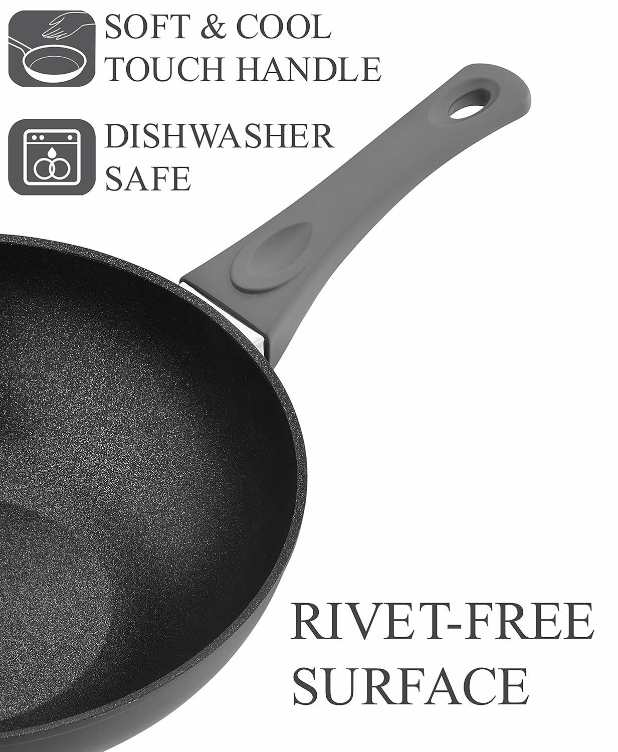 Titanium Nonstick 11 Inch Wok and Stir Fry Pan with Glass Lid Forged Aluminum with PFOA Free Scratch Resistant (Gray)
