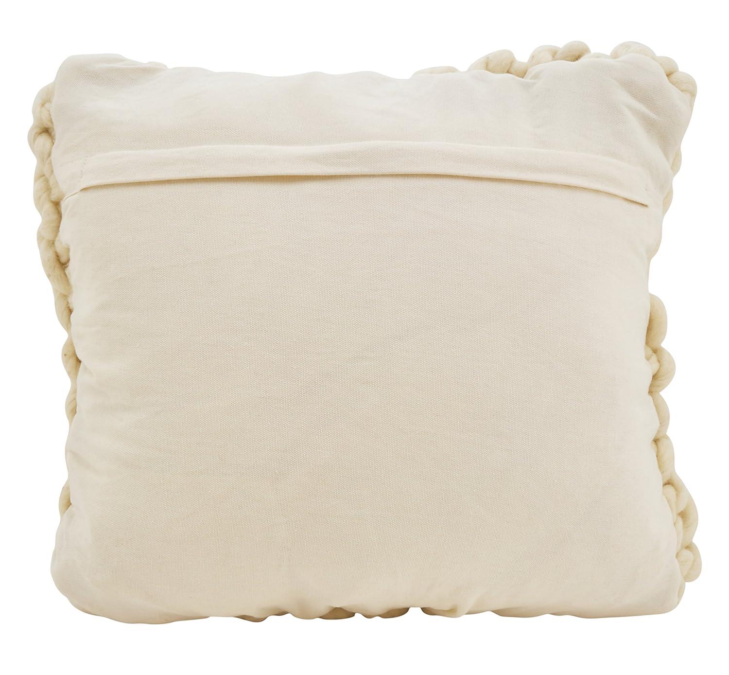 18"x18" Chunky Knit Square Throw Pillow Cover Ivory - Saro Lifestyle: Contemporary Style, Wool, Zipper Closure