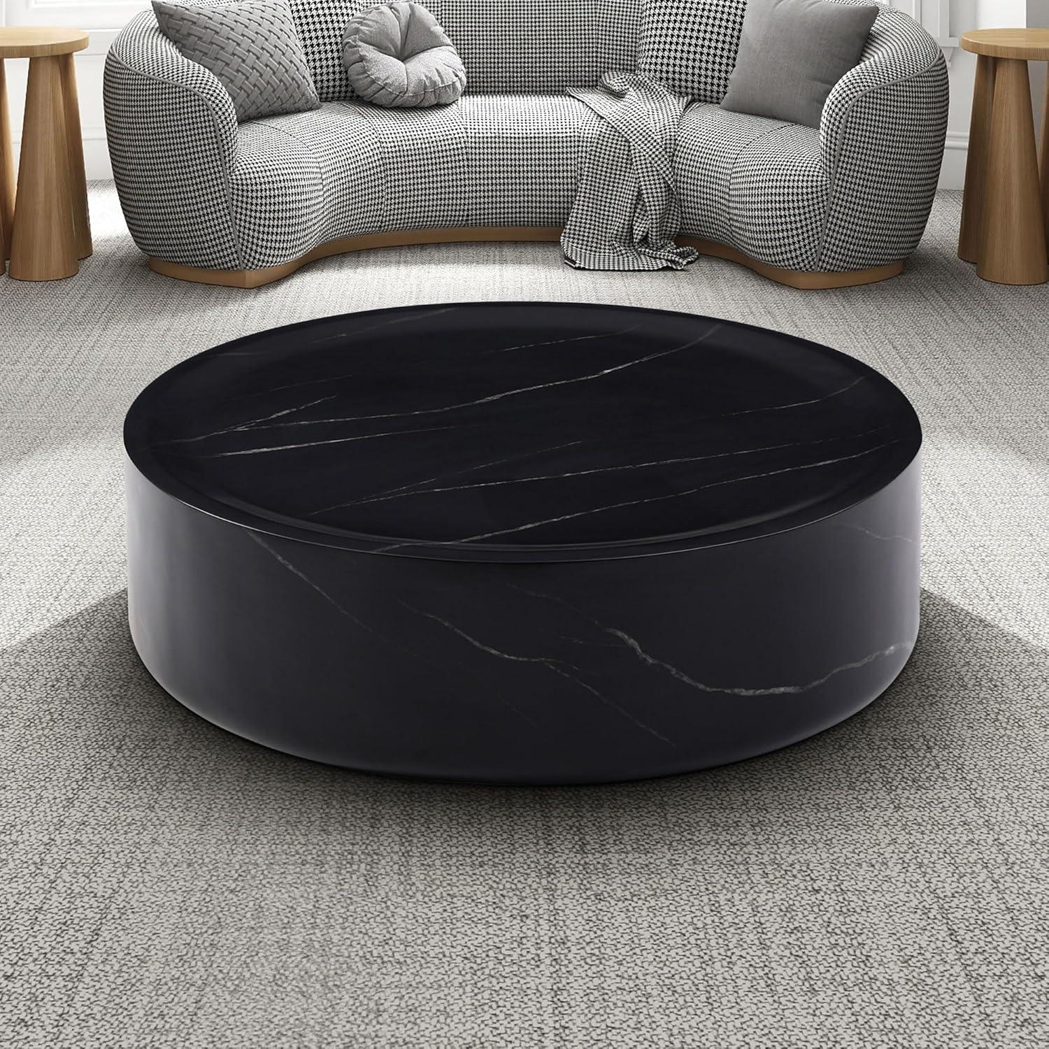 Modern Round Coffee Table Set of 2 for Living Room, Circle Coffee Table Side Table Set, Faux Mars Marble Pattern Center Table End Table Set for Apartment