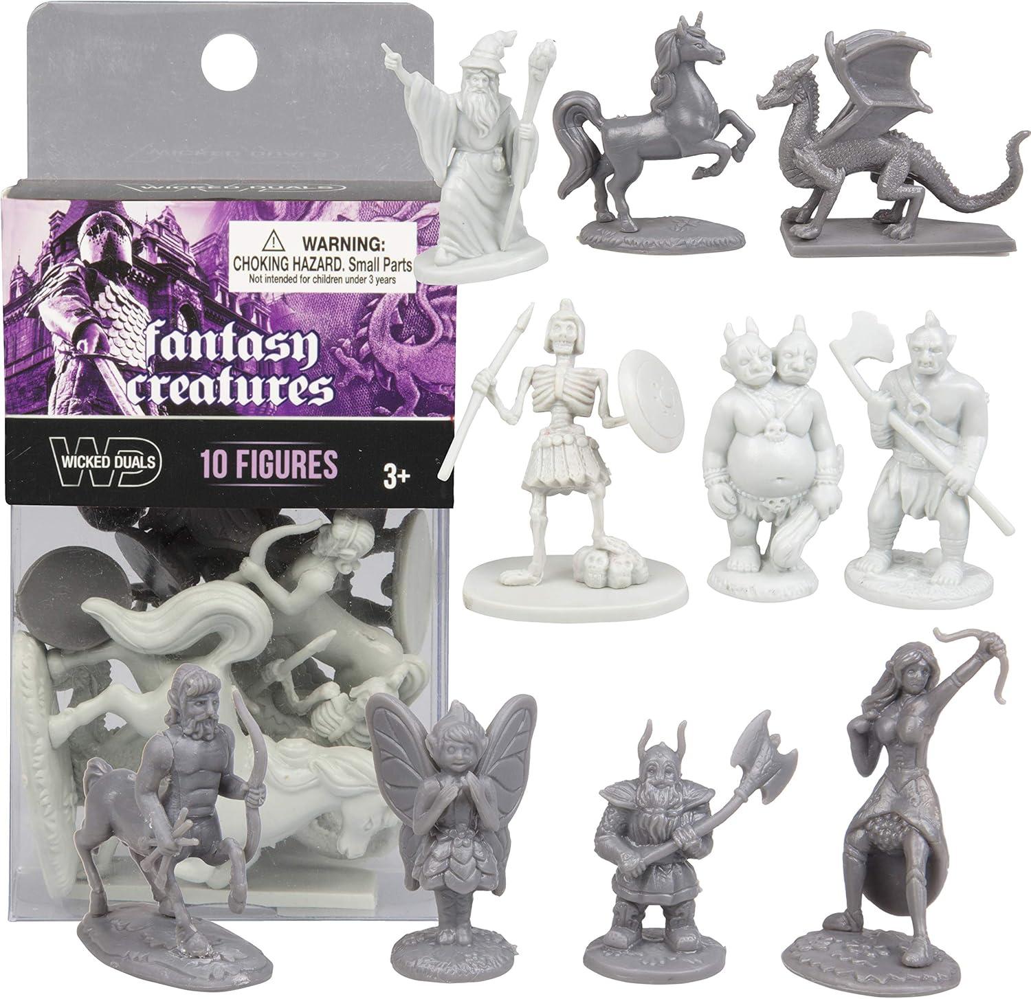 Fantasy Creatures Action Figure Playset 10 pcs - Monster Battle Toy Collection - w Dragons, Wizards, & More - Perfect for Roleplaying RPG, D&D Gaming