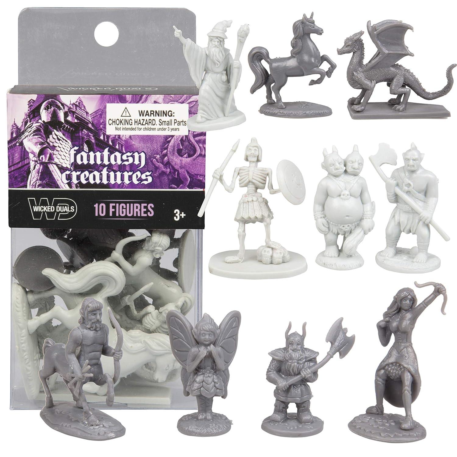 Fantasy Creatures Action Figure Playset 10 pcs - Monster Battle Toy Collection - w Dragons, Wizards, & More - Perfect for Roleplaying RPG, D&D Gaming