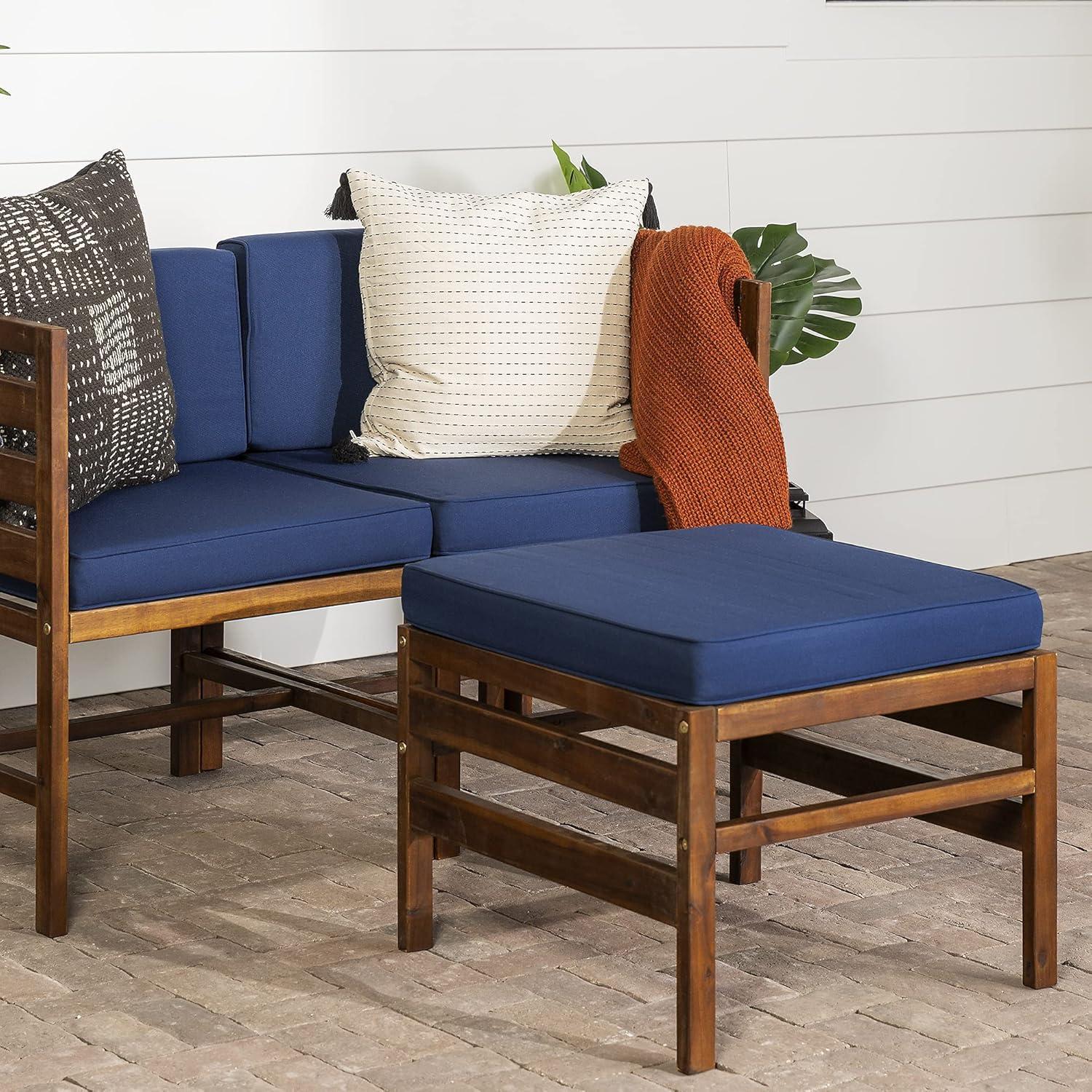 Sanibel Acacia Wood Outdoor Arm Chairs and Ottoman Set - Dark Brown/Navy