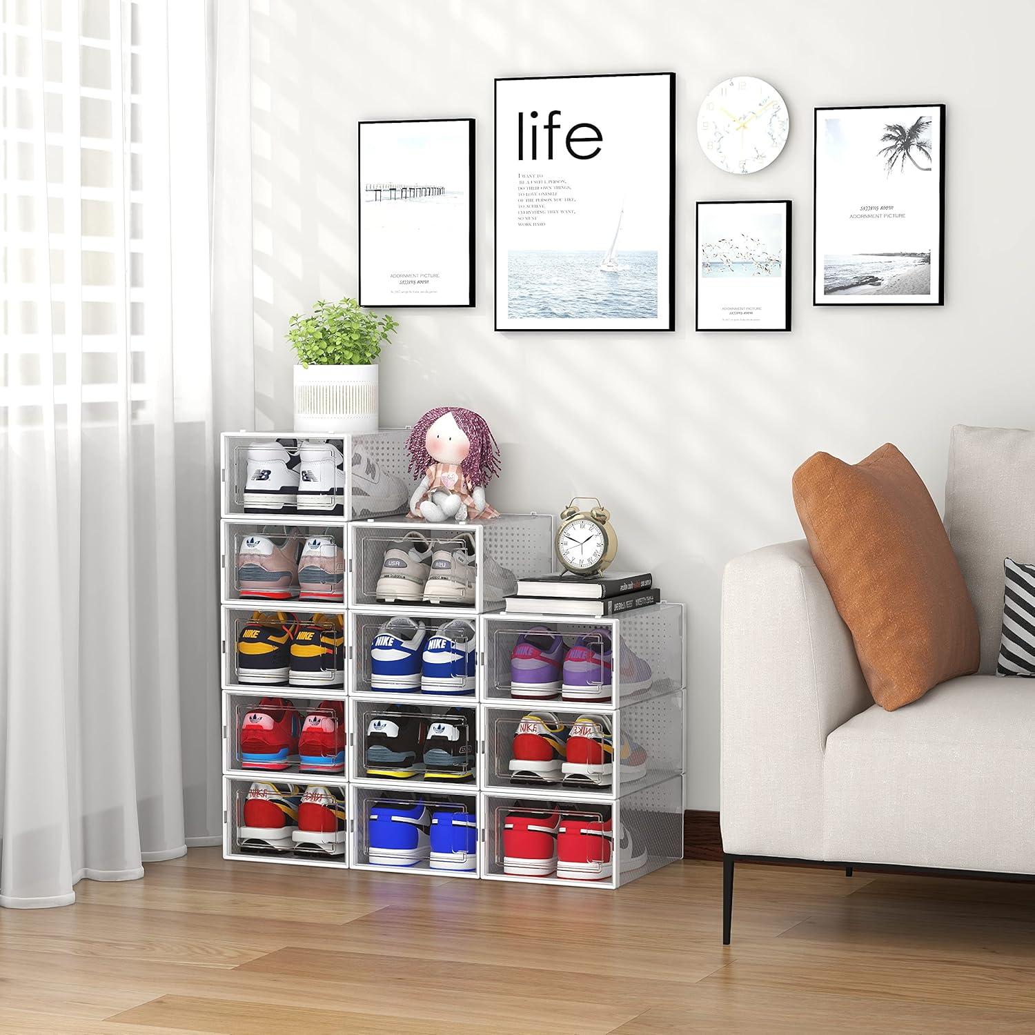 Clear Stackable Plastic Shoe Organizer Boxes for Closet