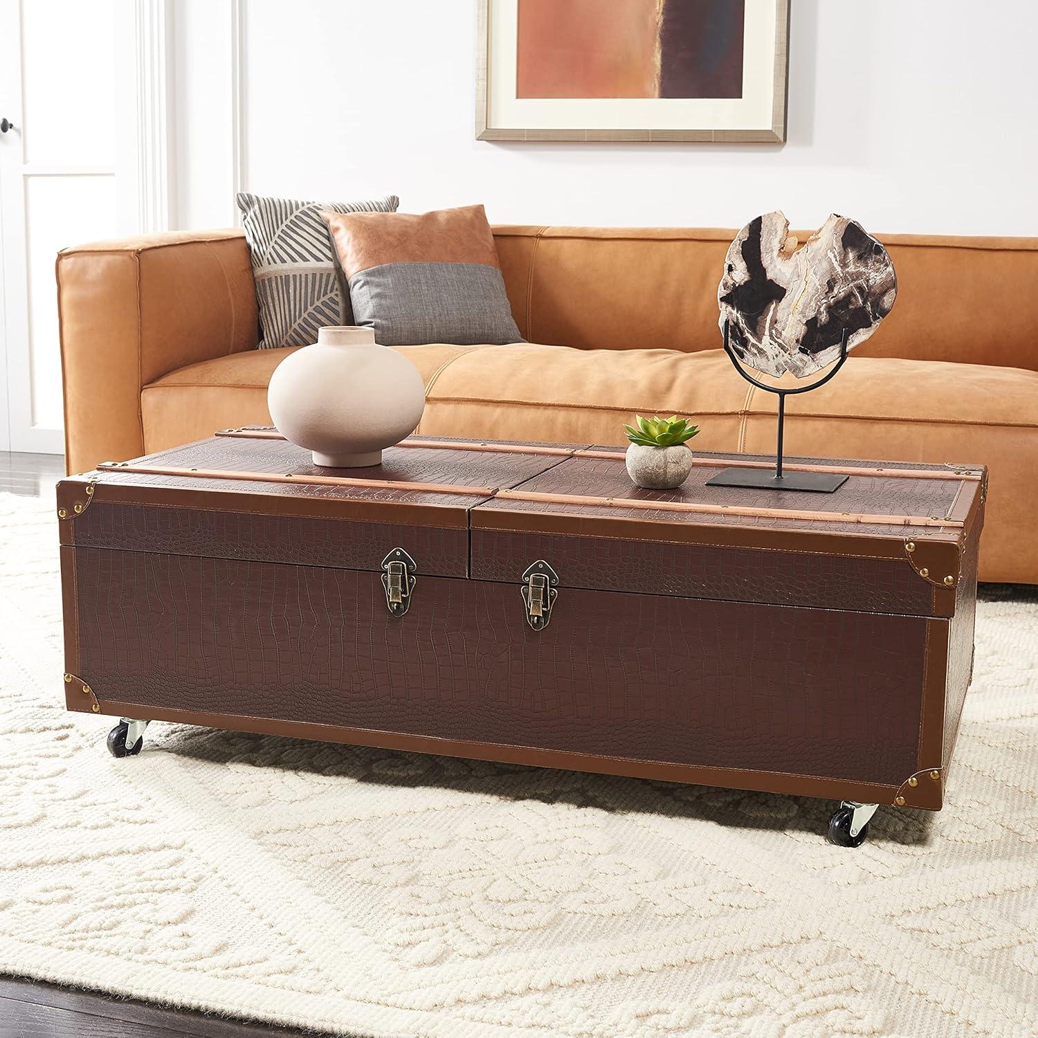 SAFAVIEH Zoe Modern Animal Print Storage Coffee Table with Wine Rack, Brown