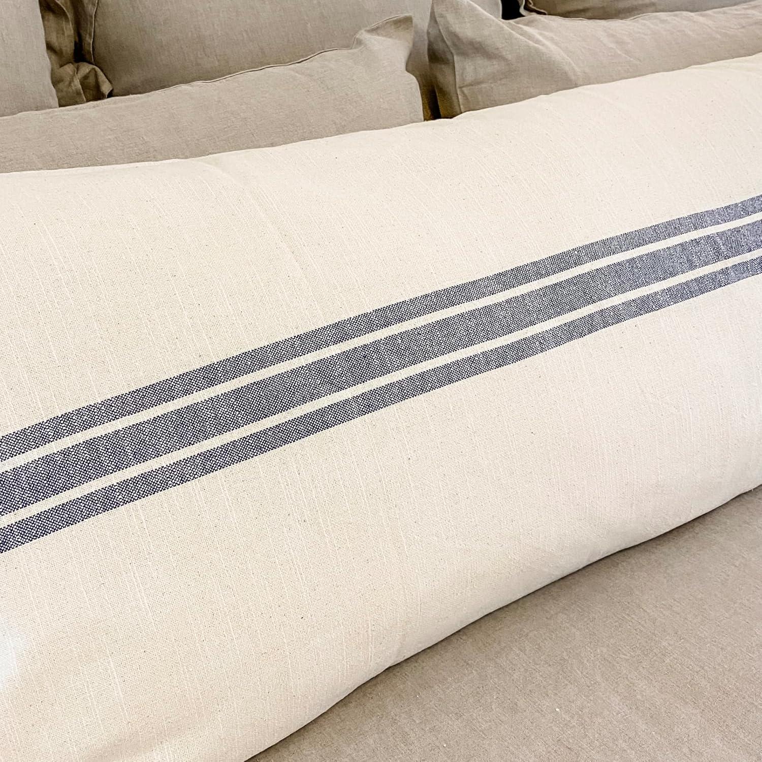 Farmhouse Blue Stripe Cotton Body Pillow Cover