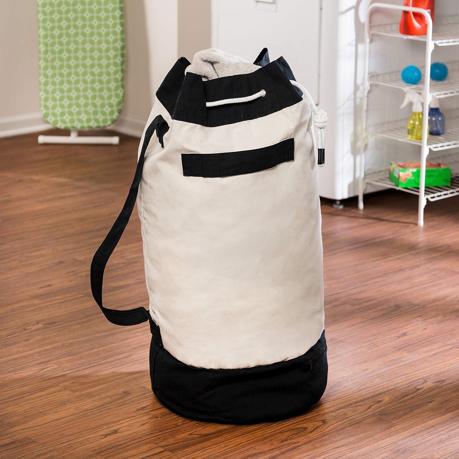 Black and White Collapsible Duffle Laundry Bag with Lid