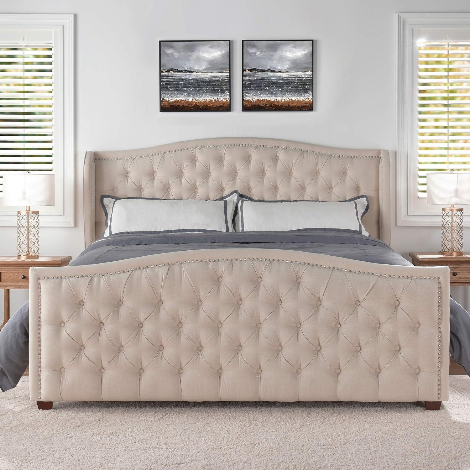 Marcella Tufted Wingback King Bed Sky Neutral