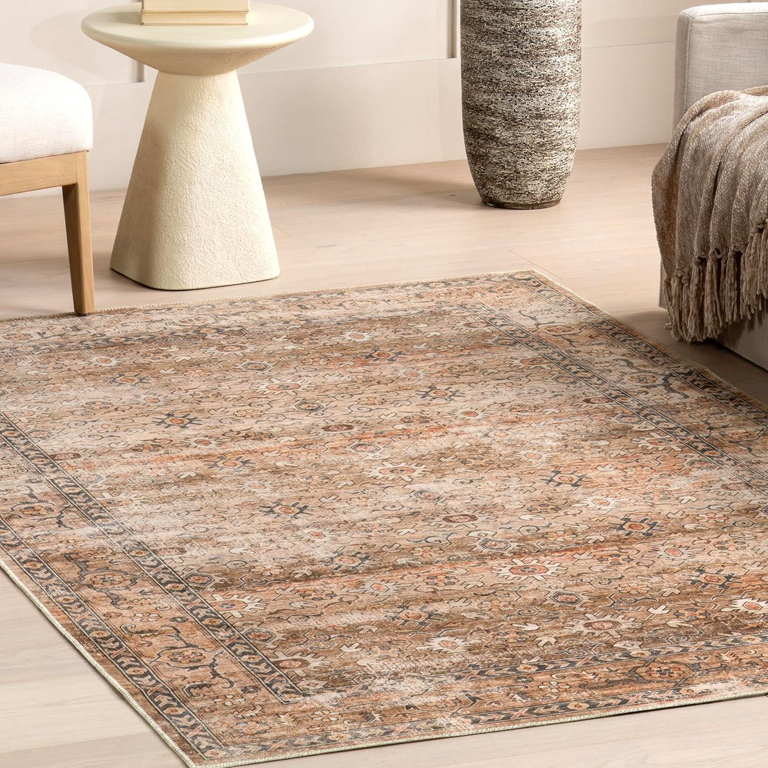 Lauren Liess x Rugs USA Myrtle Vintage Machine Washable Beige/Brown/Black Area Rug