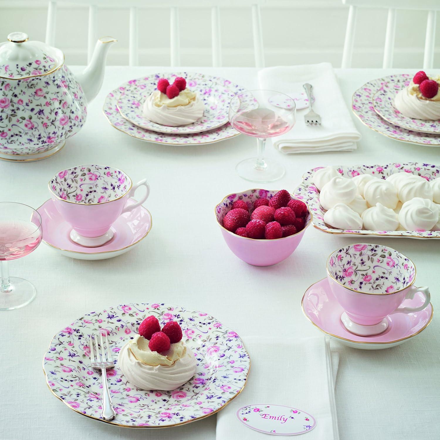 Royal Albert Rose Confetti 5 Piece Set - Fine Bone China - Hand Wash Only - Vibrant Colors, Intricate Detailing, Lustrous Gold Rim