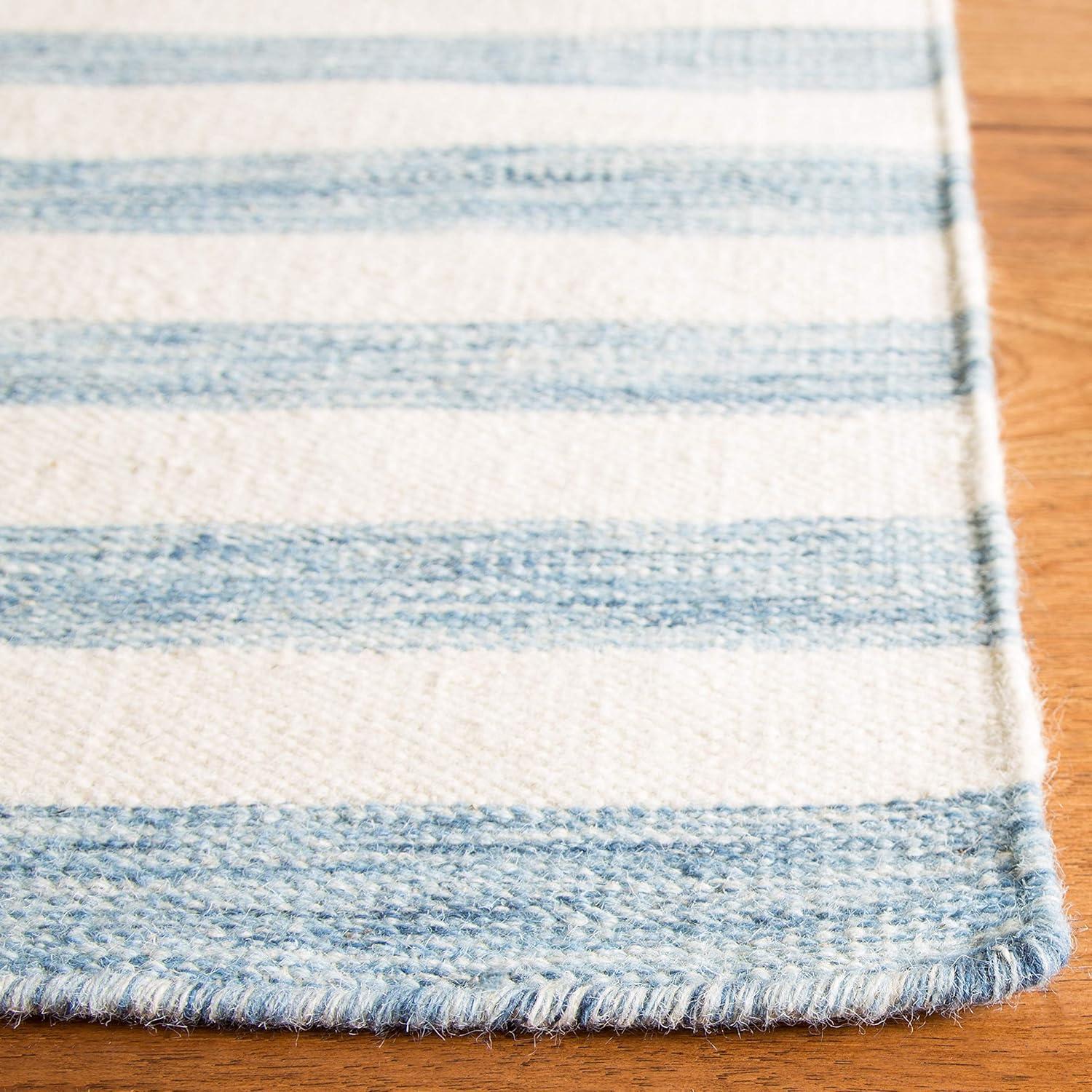 Dhurries DHU575 Hand Woven Flat Weave Area Rug Blue / Ivory 6' X 6'  - Safavieh.