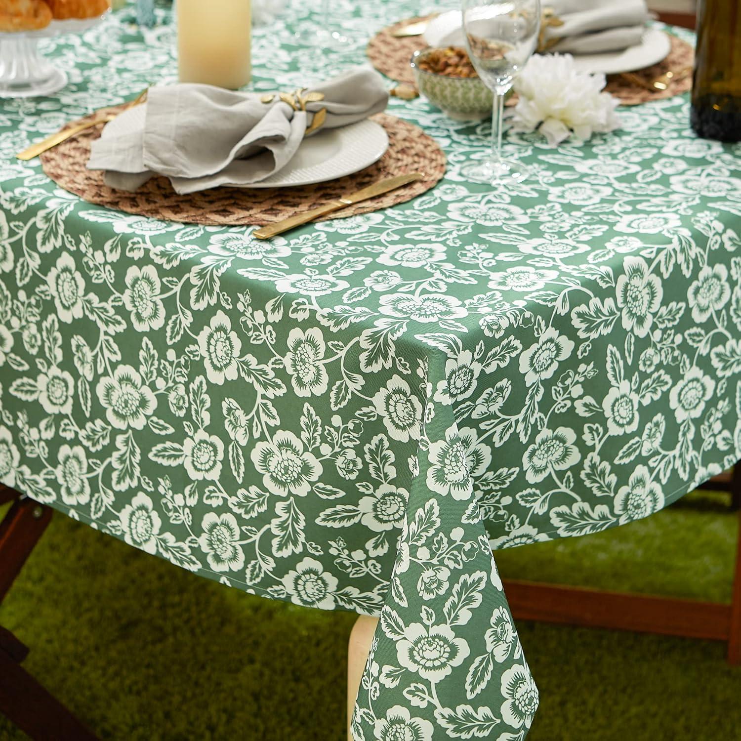 Design Imports  Artichoke Green Floral Print Outdoor Tablecloth With Zipper 60X84