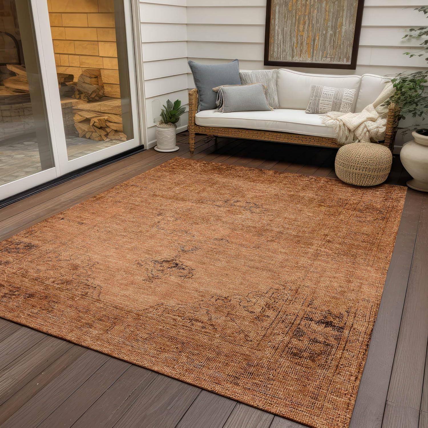 Copper Flat Woven Synthetic 5' x 7' Washable Area Rug