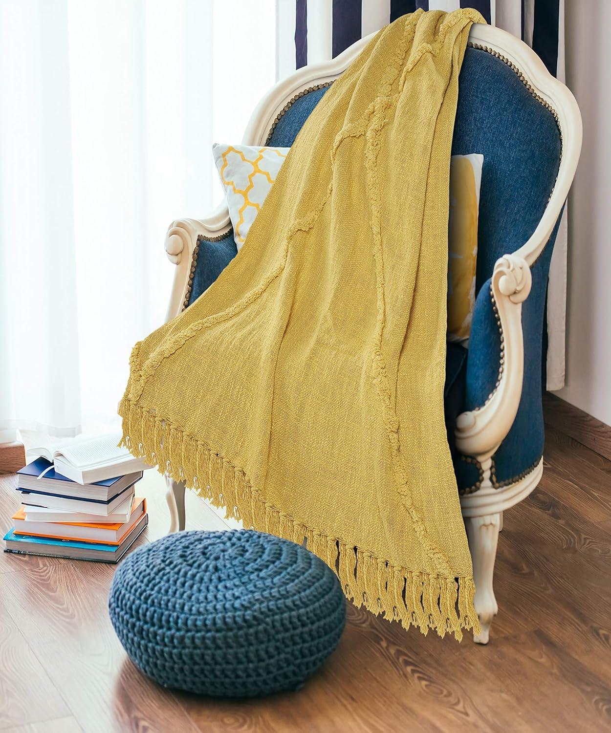 LR Home Yellow Shag Diamond Lightweight Throw Blanket, 50" x 60"