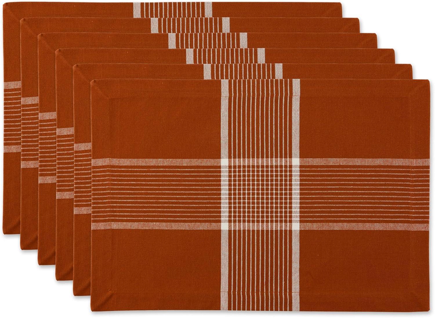 DII Sedona Check Placemat Set 6 Piece, Rust, 13x19"